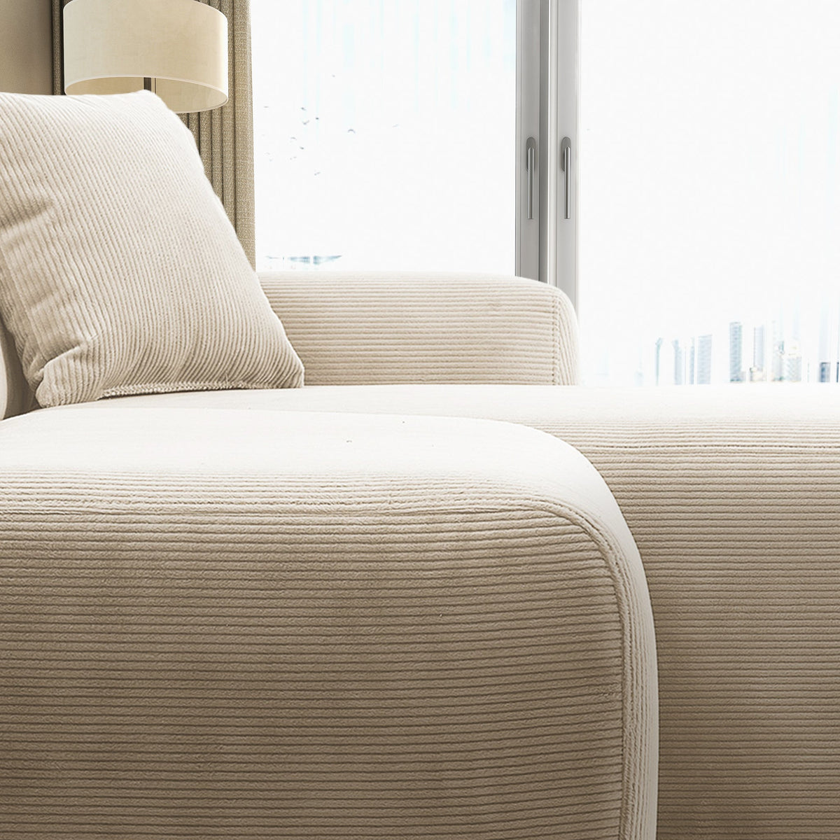 Mar Sectional Cream Corduroy Sofa (Right Facing)