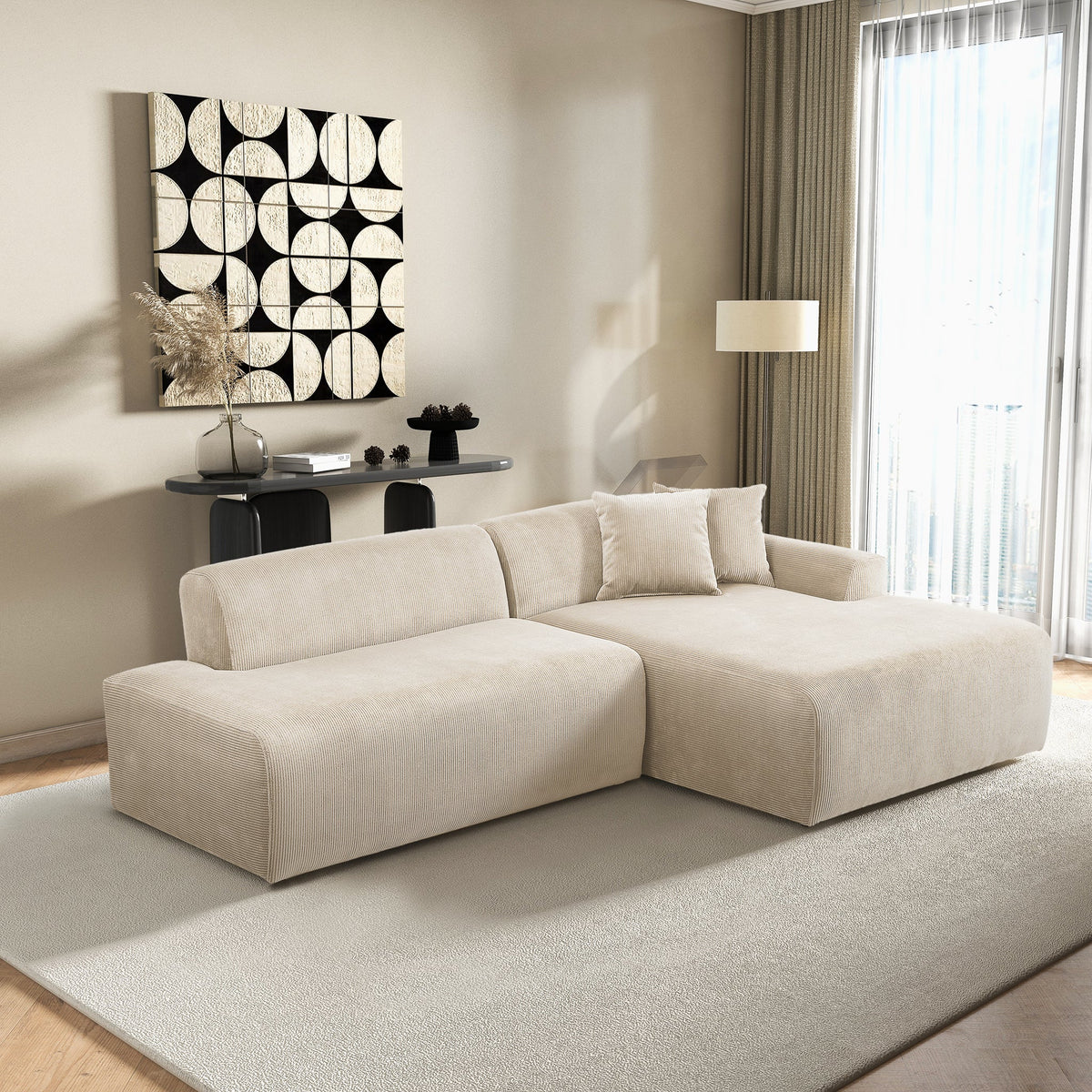 Mar Sectional Cream Corduroy Sofa (Right Facing)