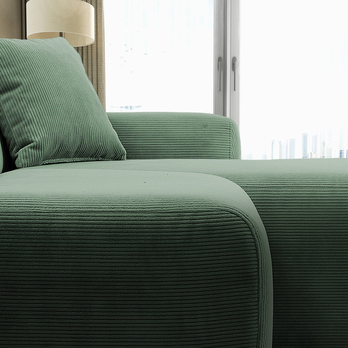 Mar Sectional Green Corduroy Sofa (Right Facing)