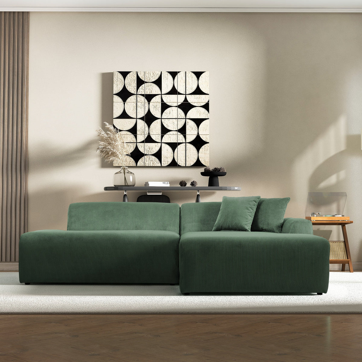 Mar Sectional Green Corduroy Sofa (Right Facing)