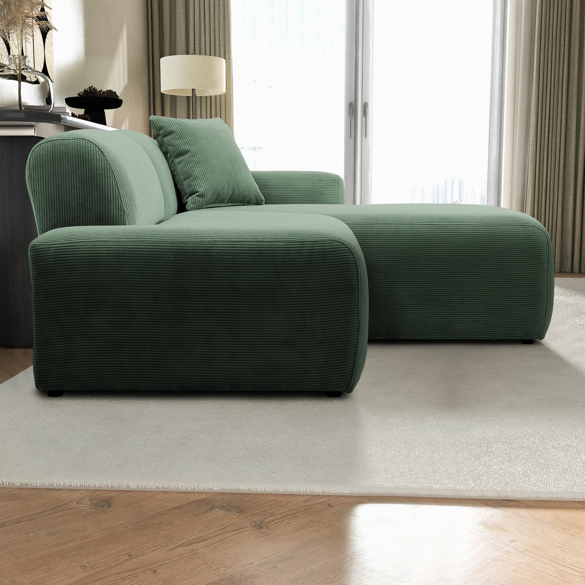 Mar Sectional Green Corduroy Sofa (Right Facing)
