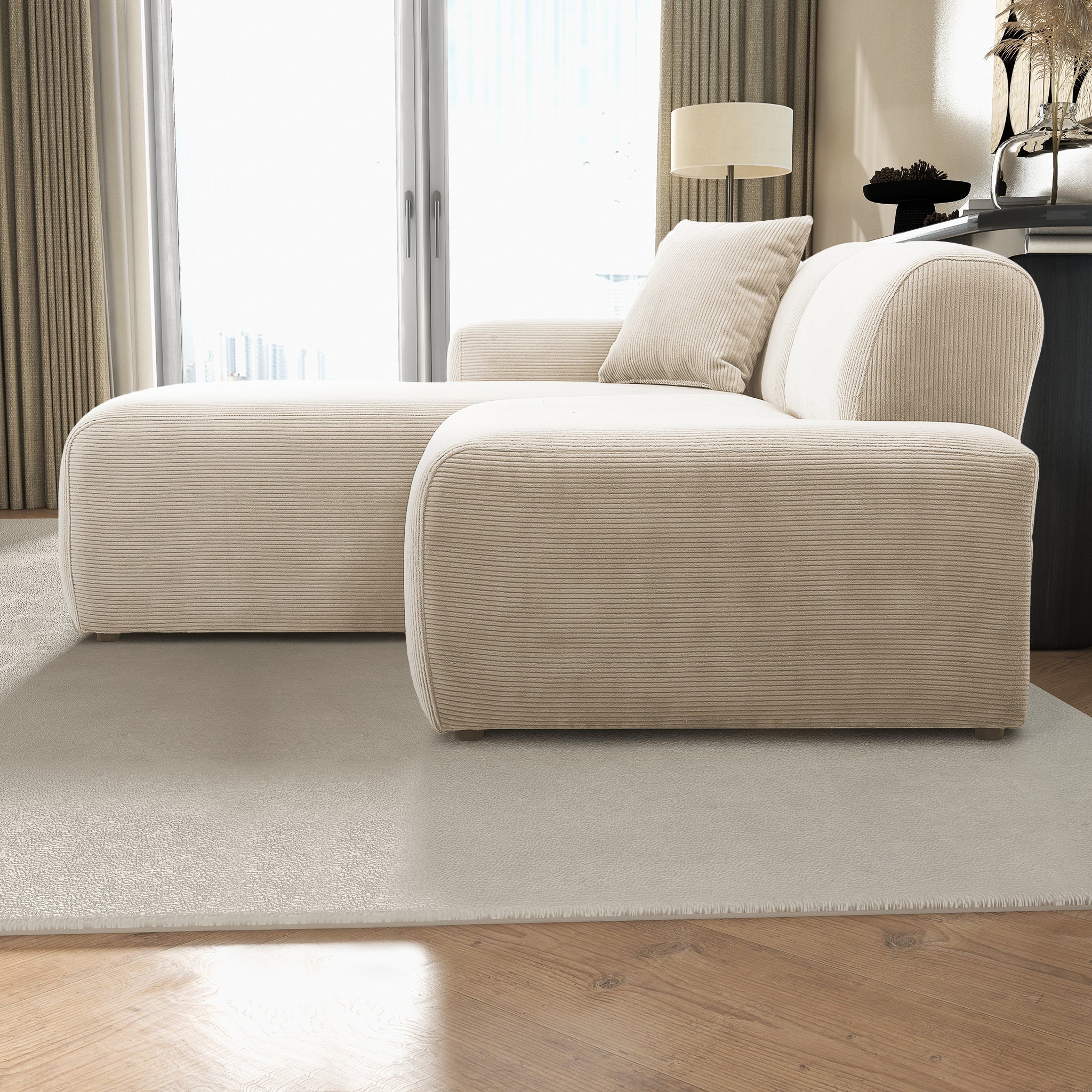 Mar Sectional Cream Corduroy Sofa (Left Facing)
