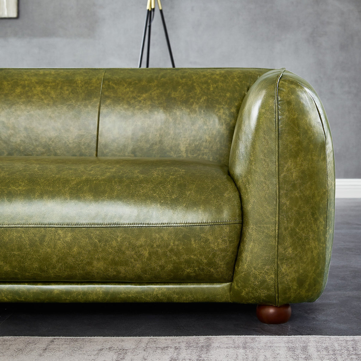 Mila Mid-Century Modern Green Genuine Leather Sofa