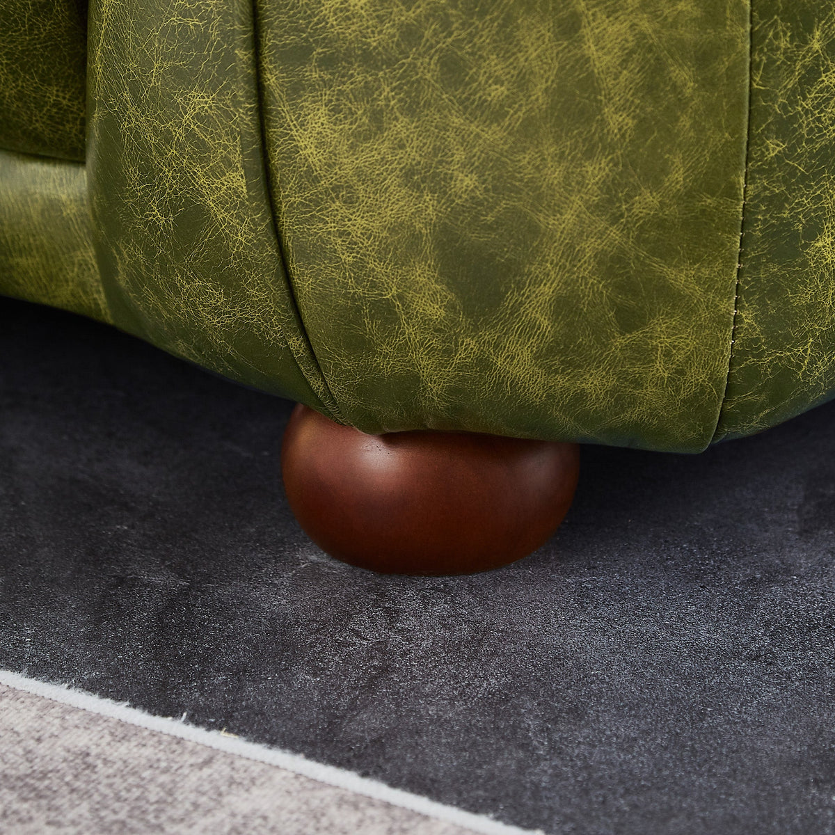 Mila Mid-Century Modern Green Genuine Leather Sofa