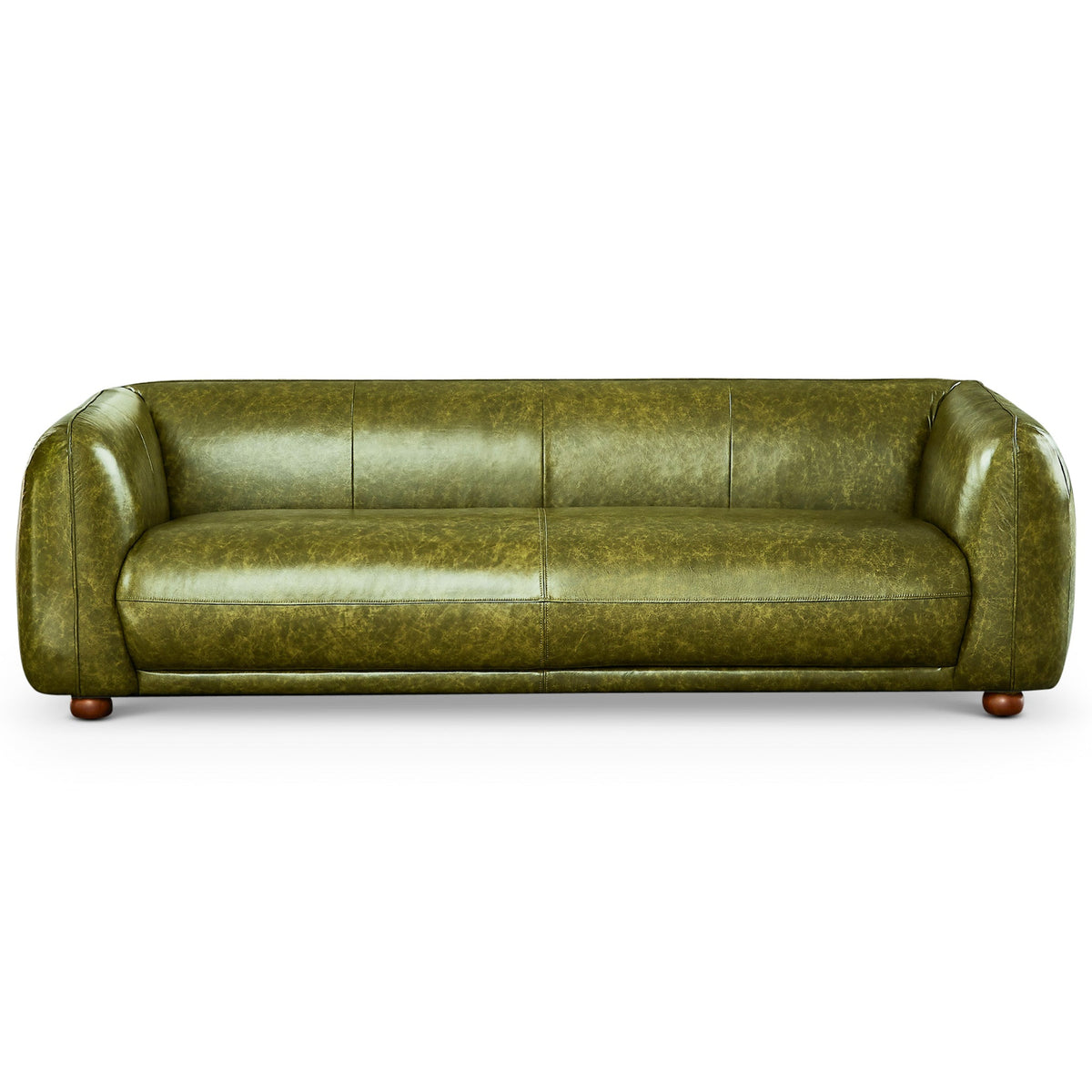 Mila Mid-Century Modern Green Genuine Leather Sofa