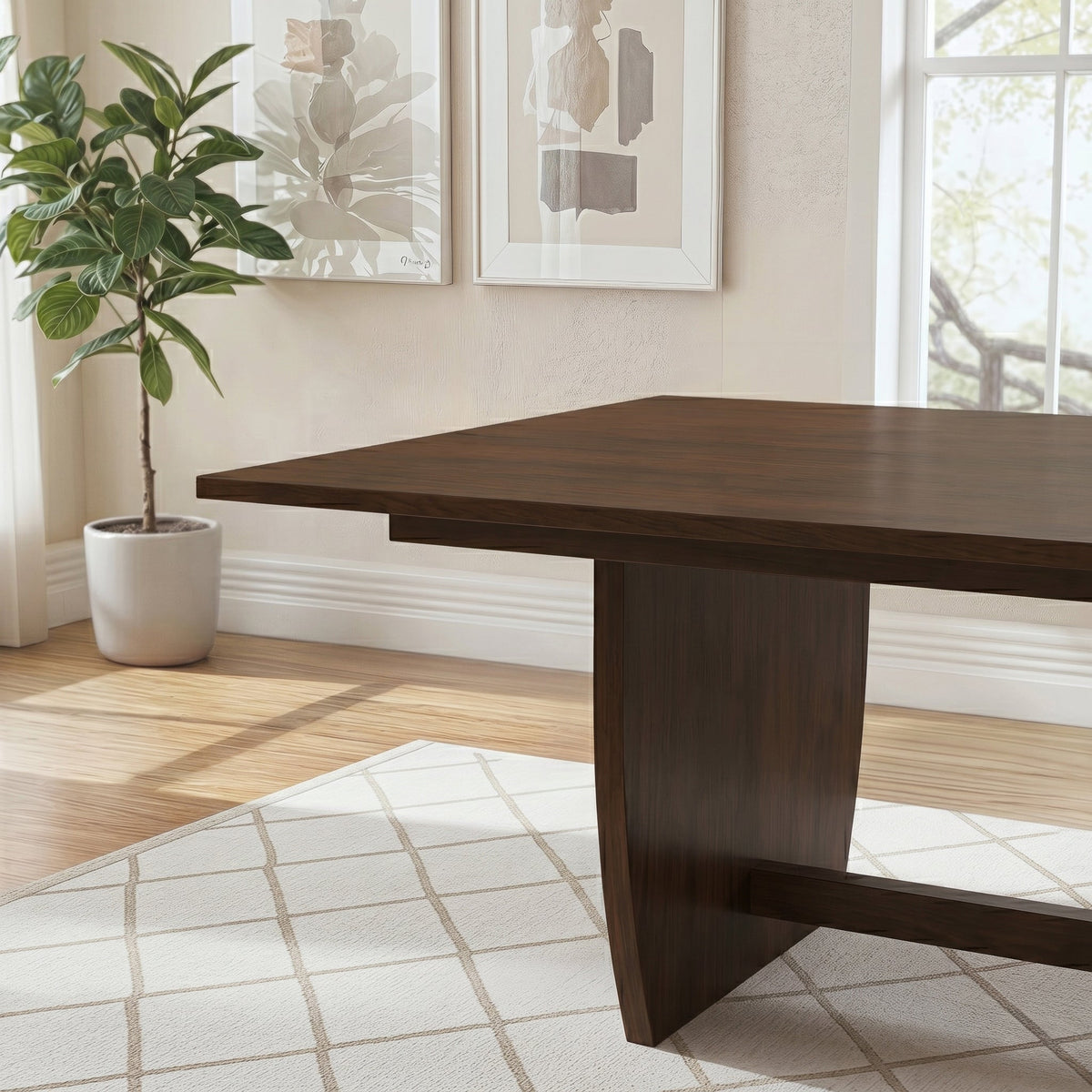 Preston Solid Wood Trestle Dining Table in Warm Walnut
