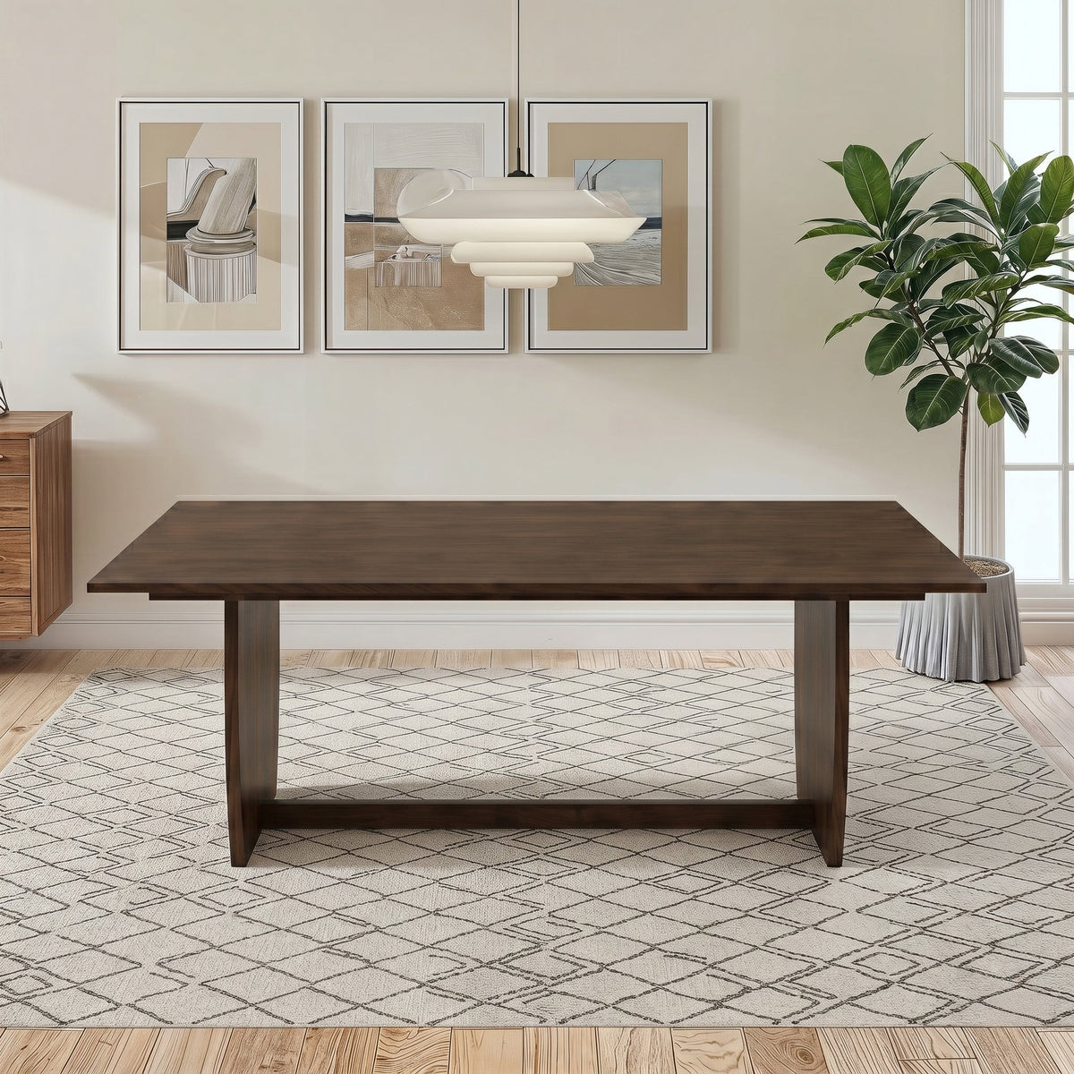 Preston Solid Wood Trestle Dining Table in Warm Walnut