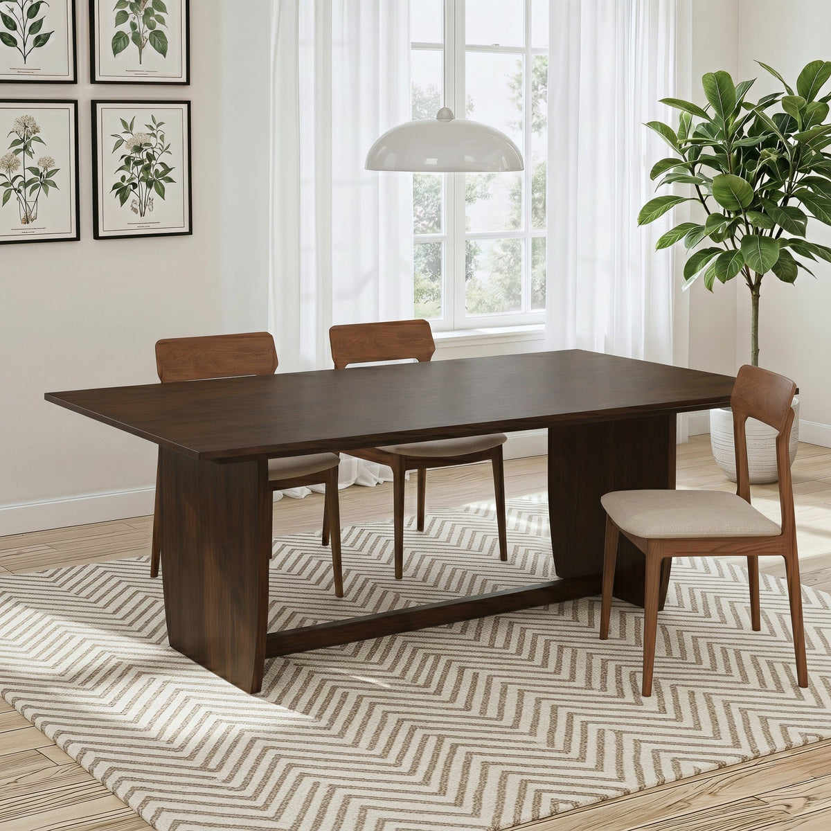 Preston Solid Wood Trestle Dining Table in Warm Walnut