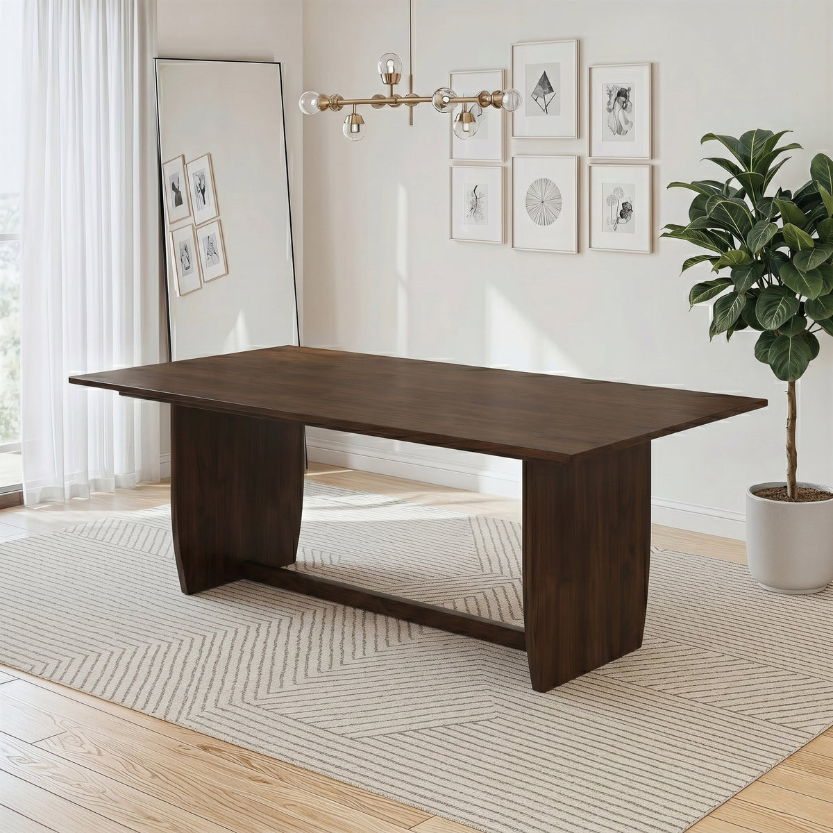 Preston Solid Wood Trestle Dining Table in Warm Walnut