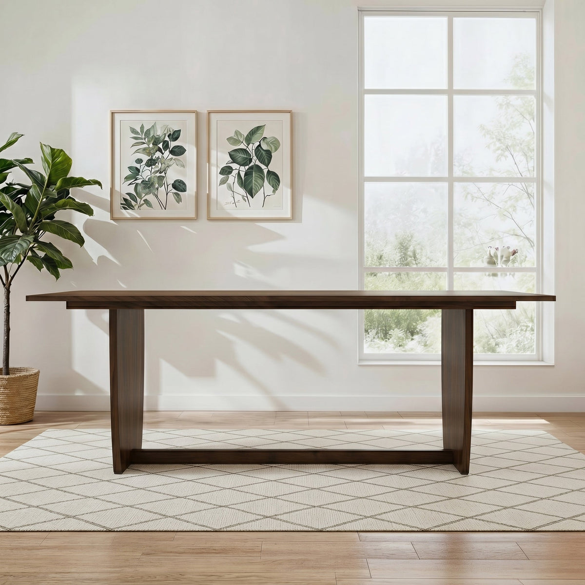 Preston Solid Wood Trestle Dining Table in Warm Walnut