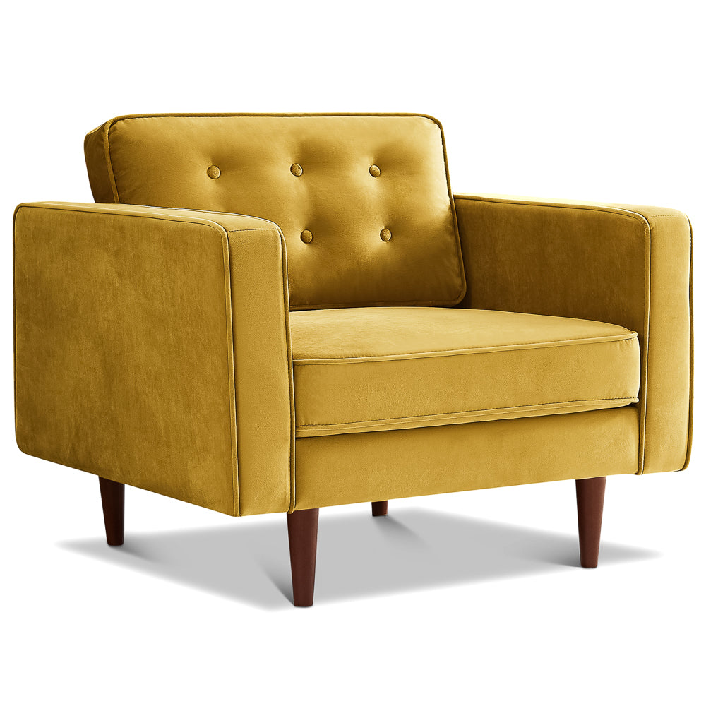 Casey Mid-Century Modern Pillow Back Velvet Upholstered Armchair in Gold