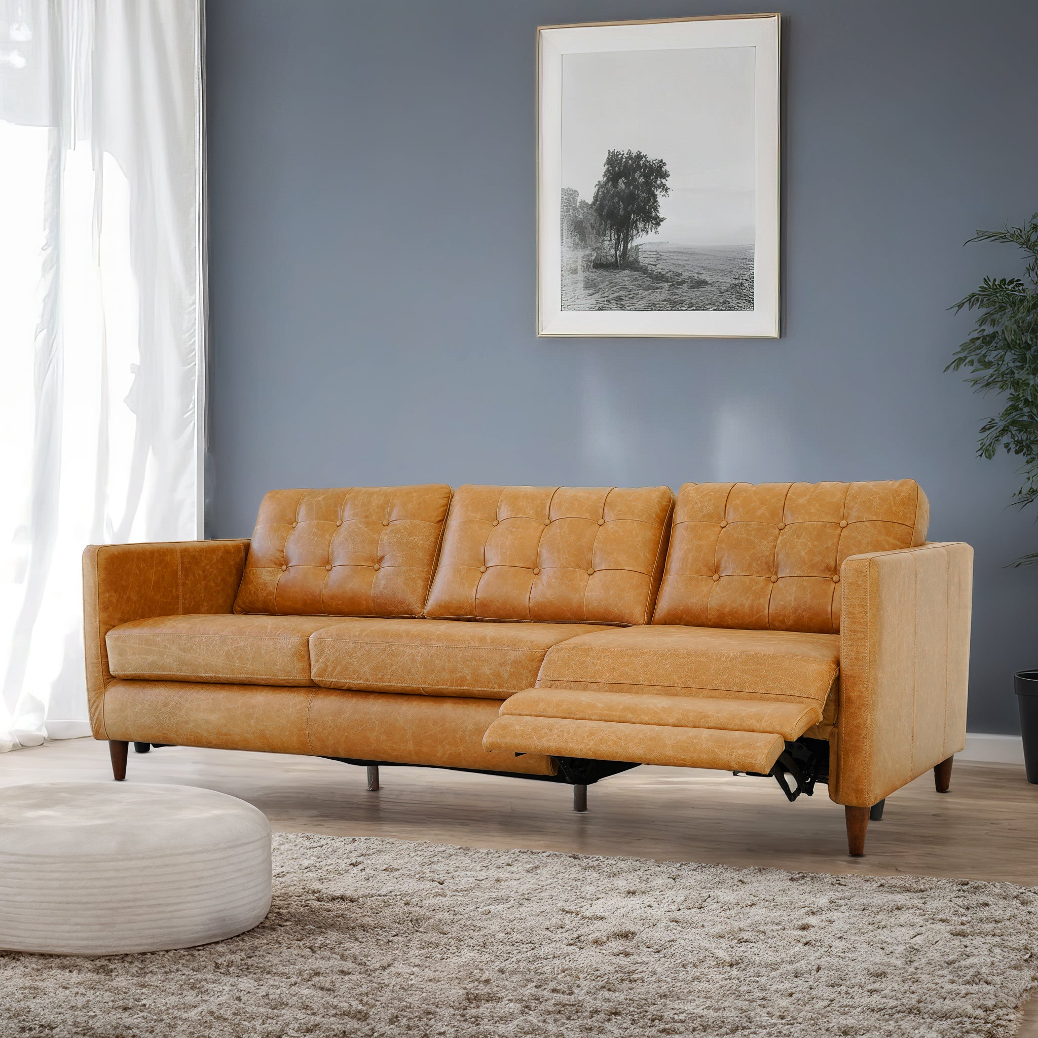 Christopher Tan Leather Electric Inclining Sofa - Right Facing