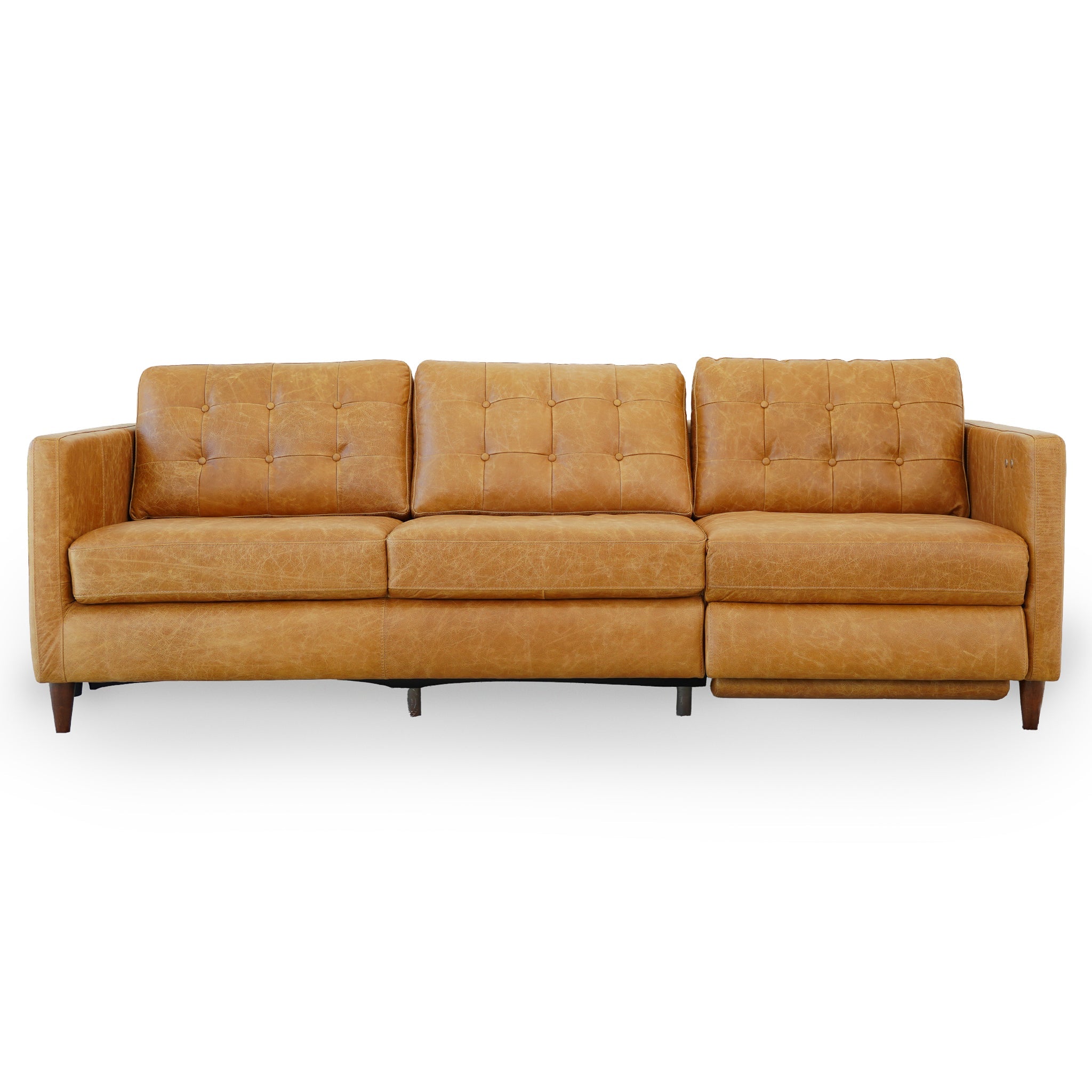 Christopher Tan Leather Electric Inclining Sofa - Right Facing