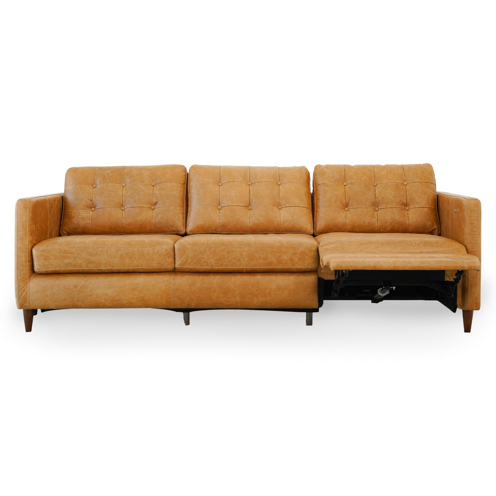 Christopher Tan Leather Electric Inclining Sofa - Right Facing