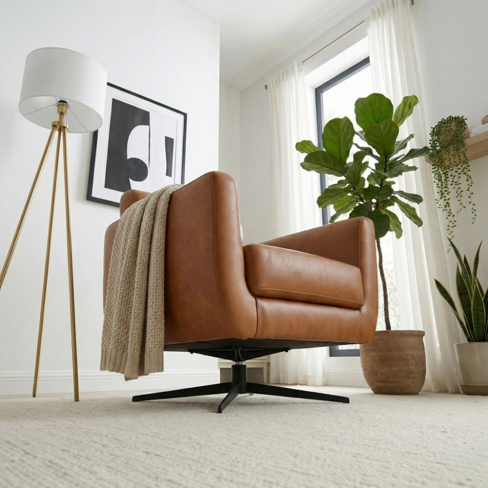 Helena Tan Leather Swivel Chair