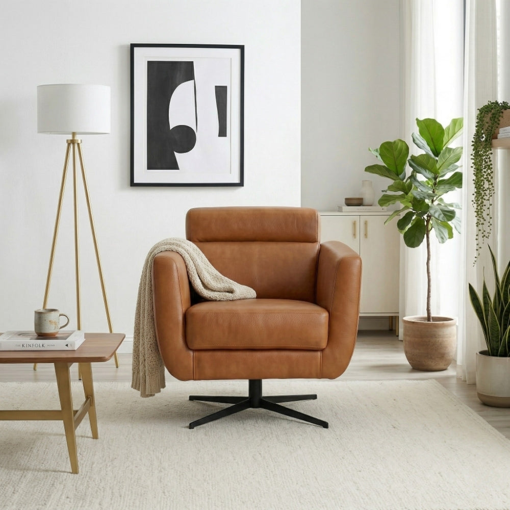 Helena Tan Leather Swivel Chair