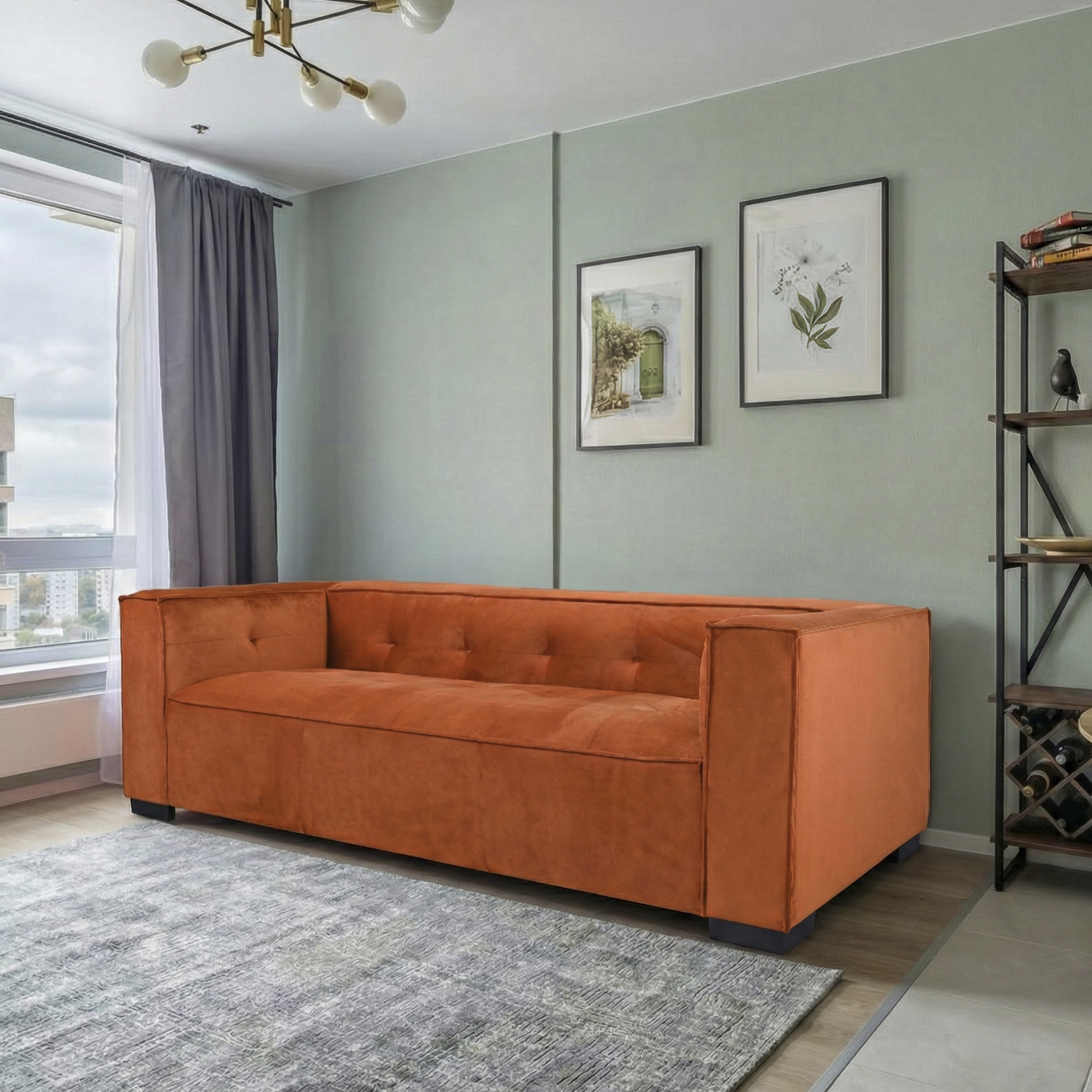 Johnston Burnt Orange Velvet Sofa