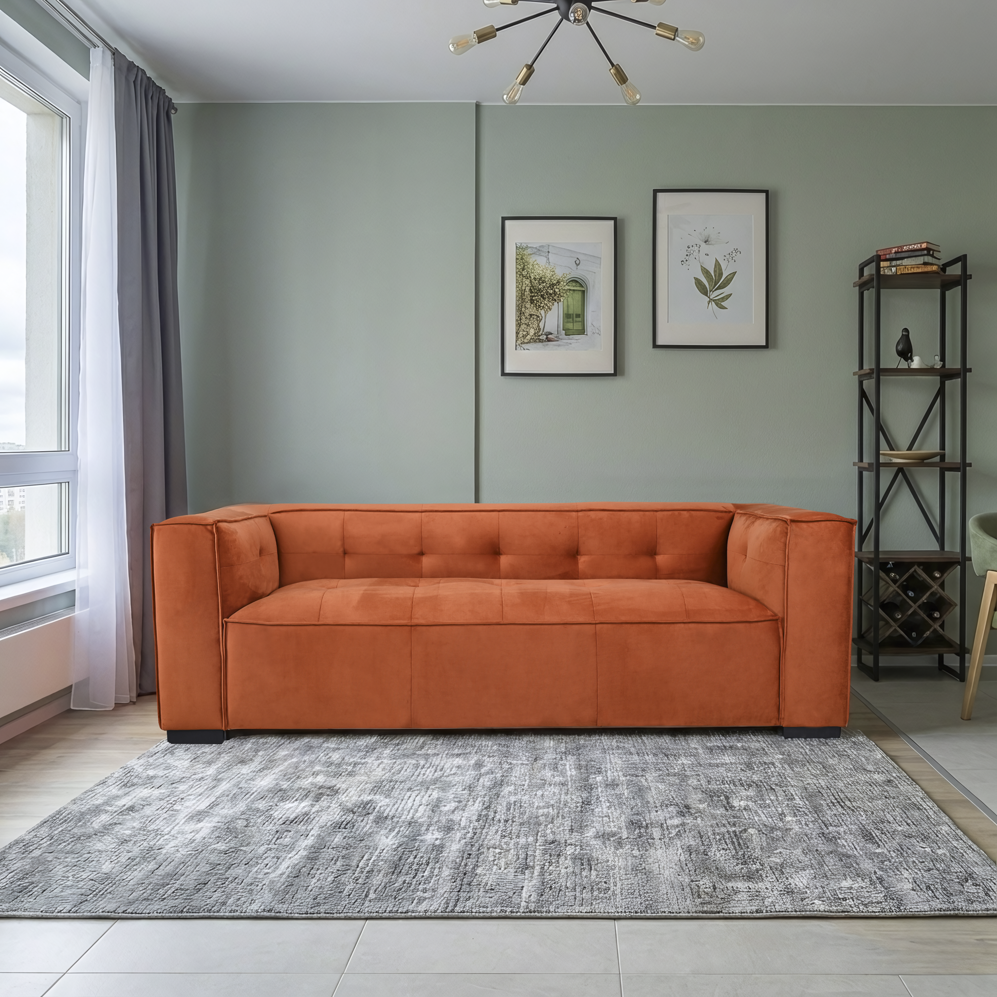 Johnston Burnt Orange Velvet Sofa