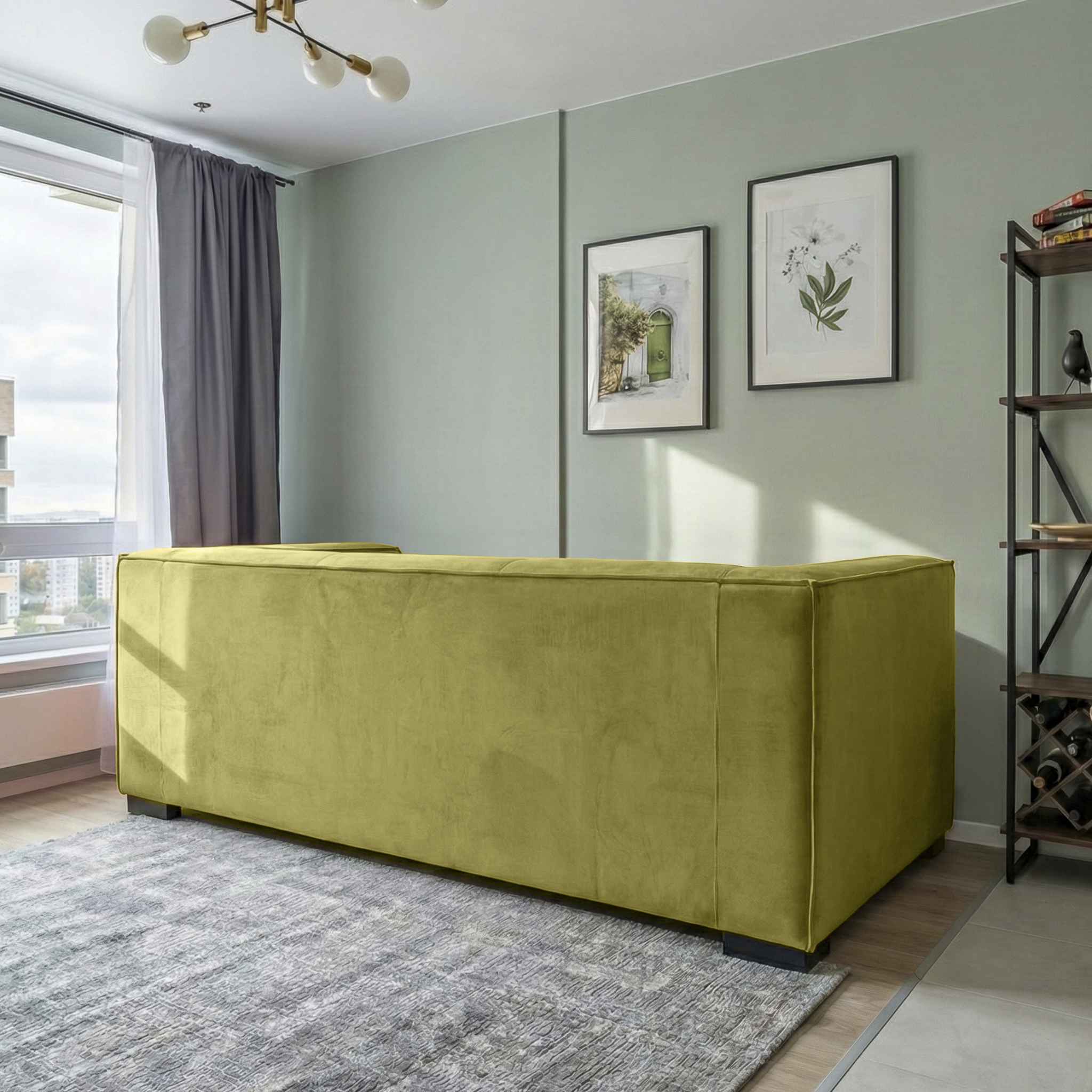Johnston Olive Green Velvet Sofa