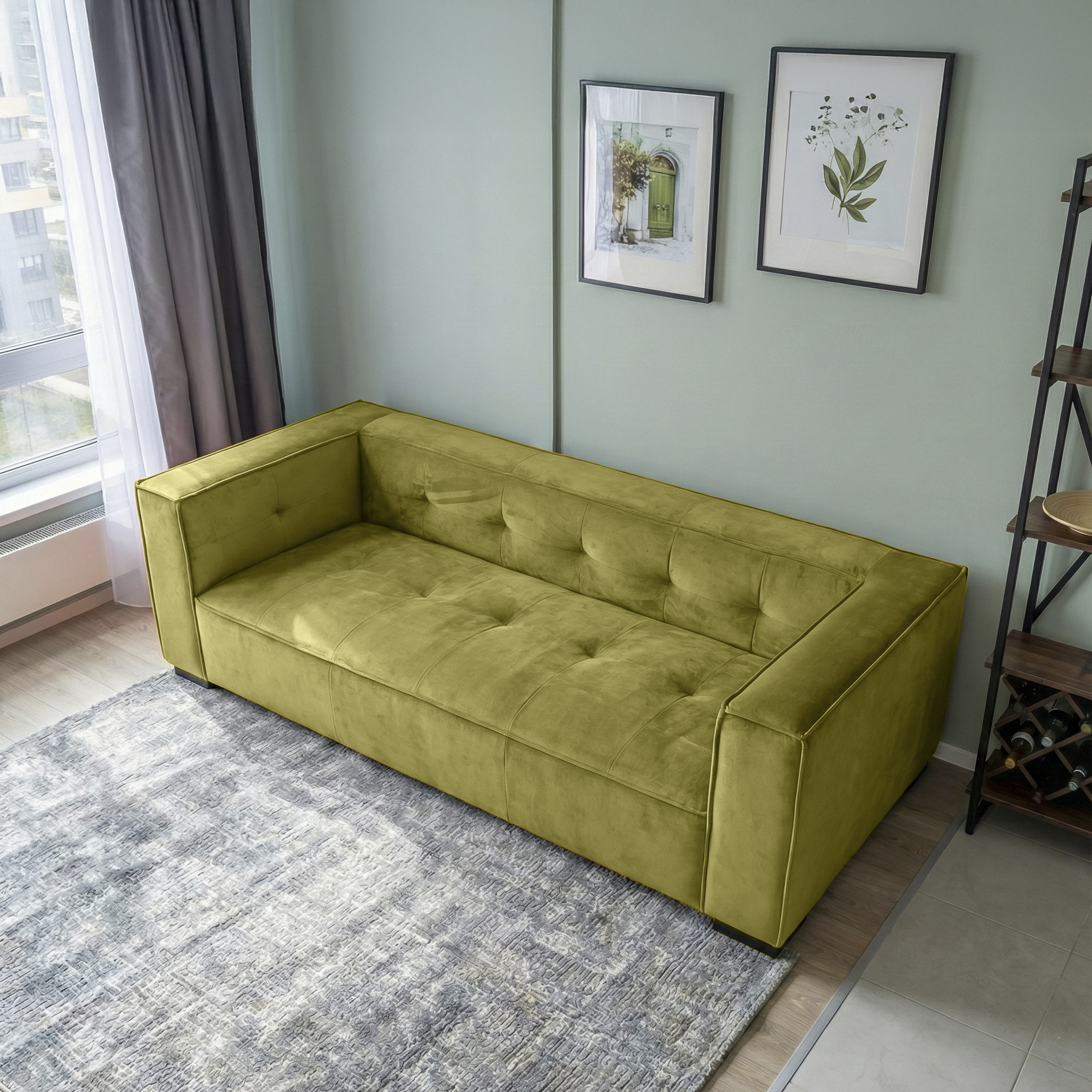 Johnston Olive Green Velvet Sofa