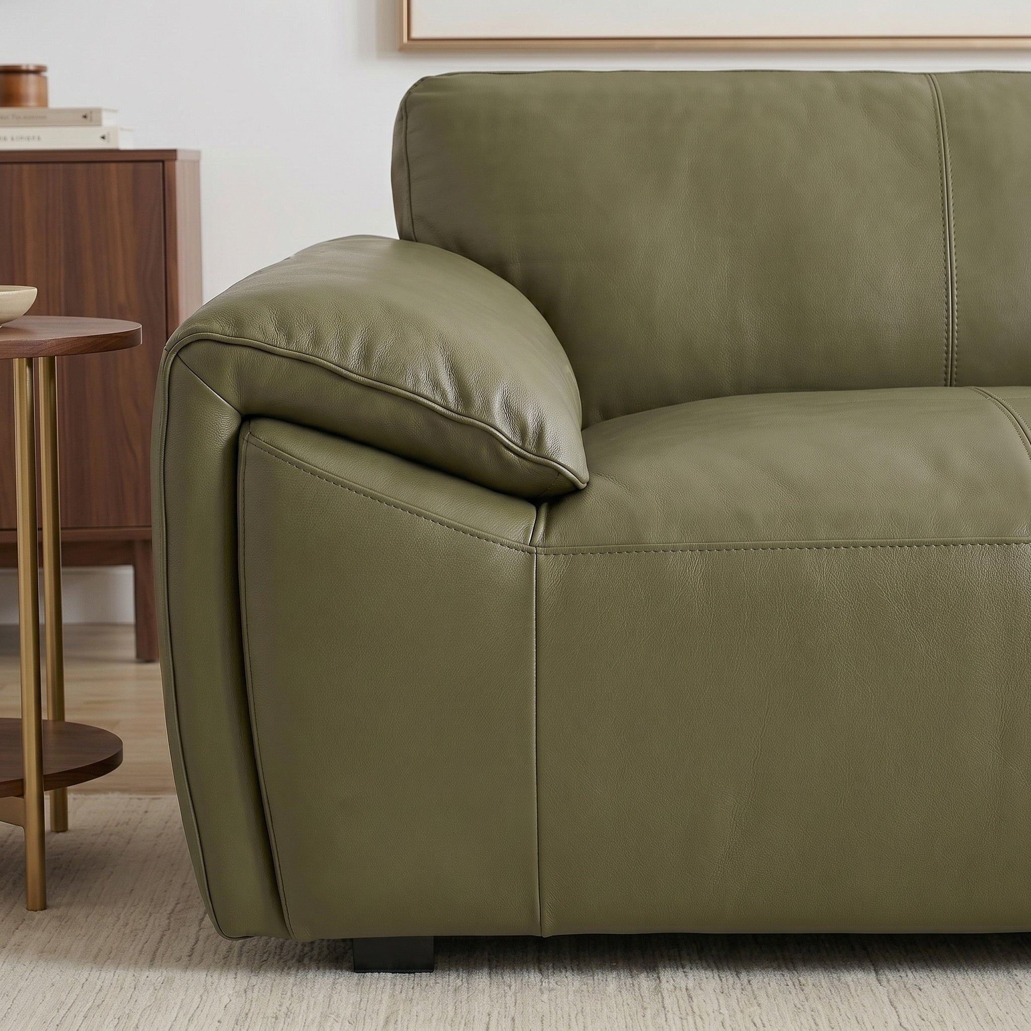 Laffey Olive Green Top Grain Leather Sofa
