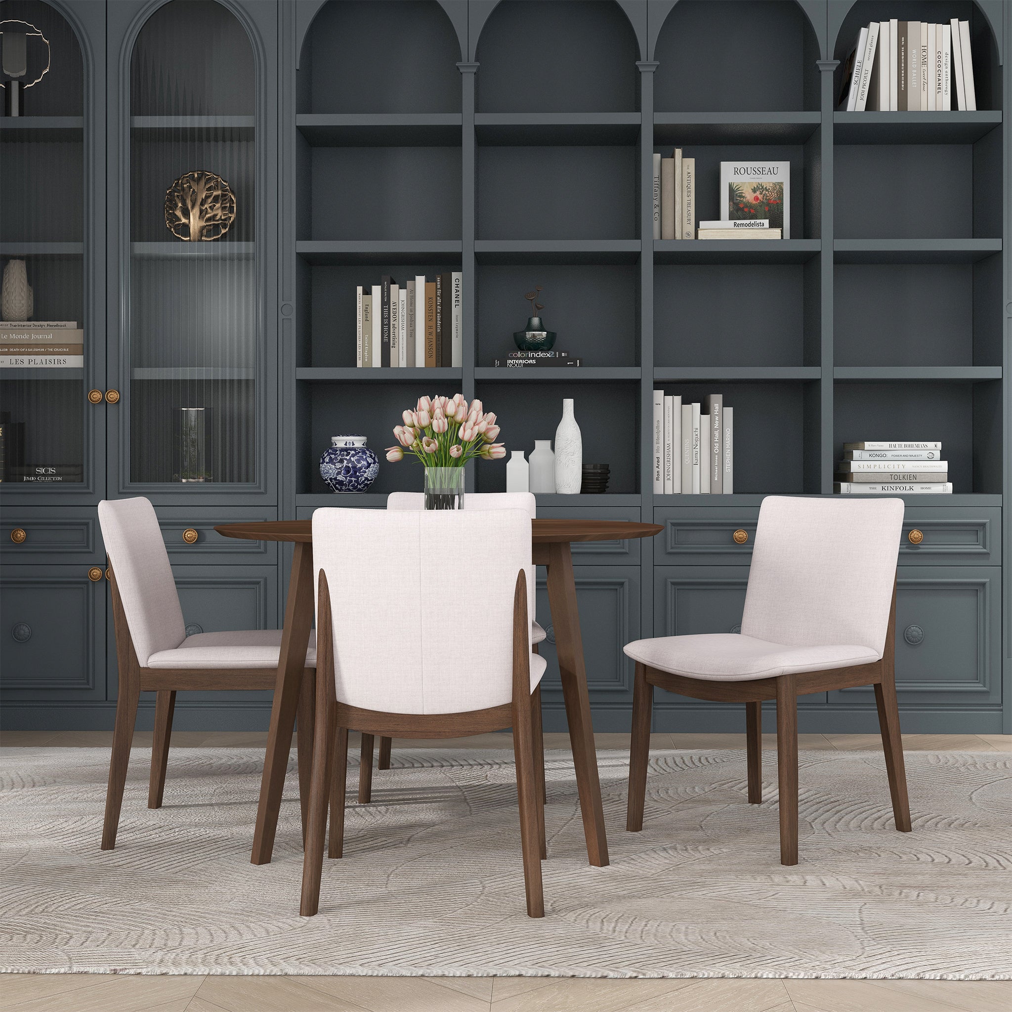 Laura Beige Linen Solid Wood Dining Chair (Set of 2)