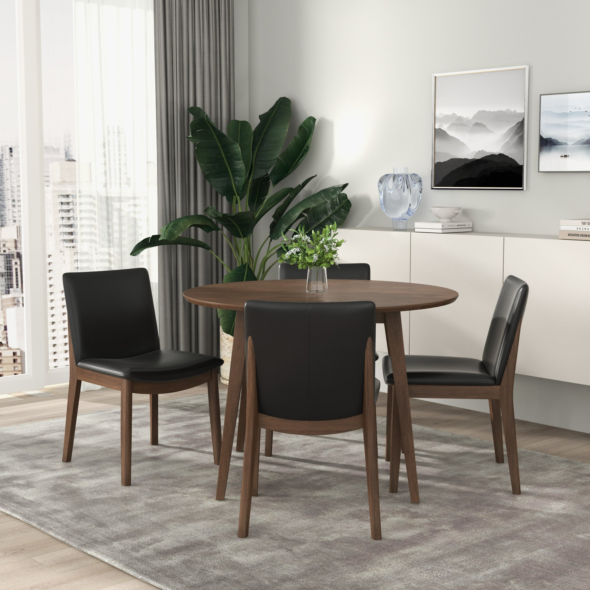 Laura Black PU Solid Wood Dining Chair (Set of 2)