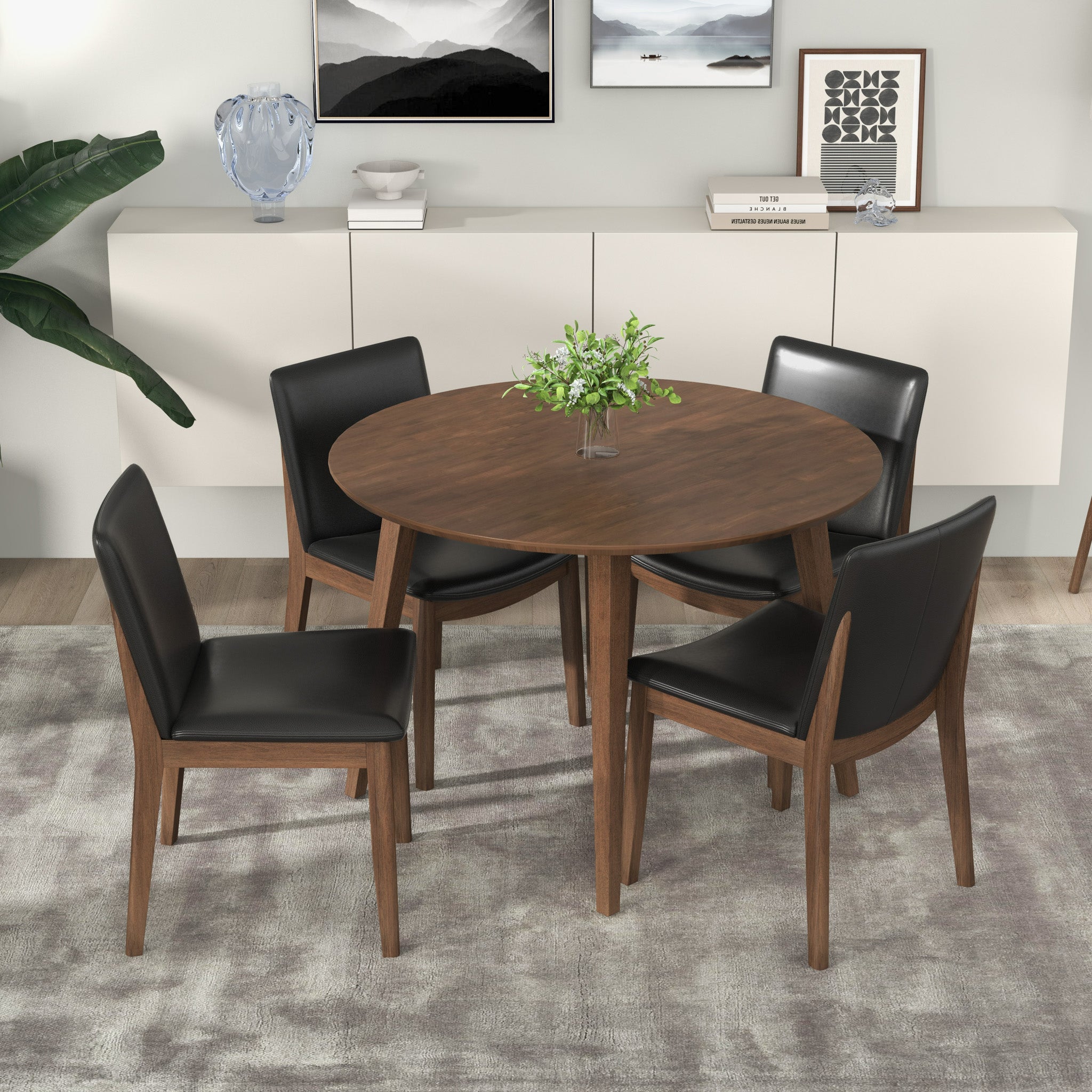 Laura Black PU Solid Wood Dining Chair (Set of 2)