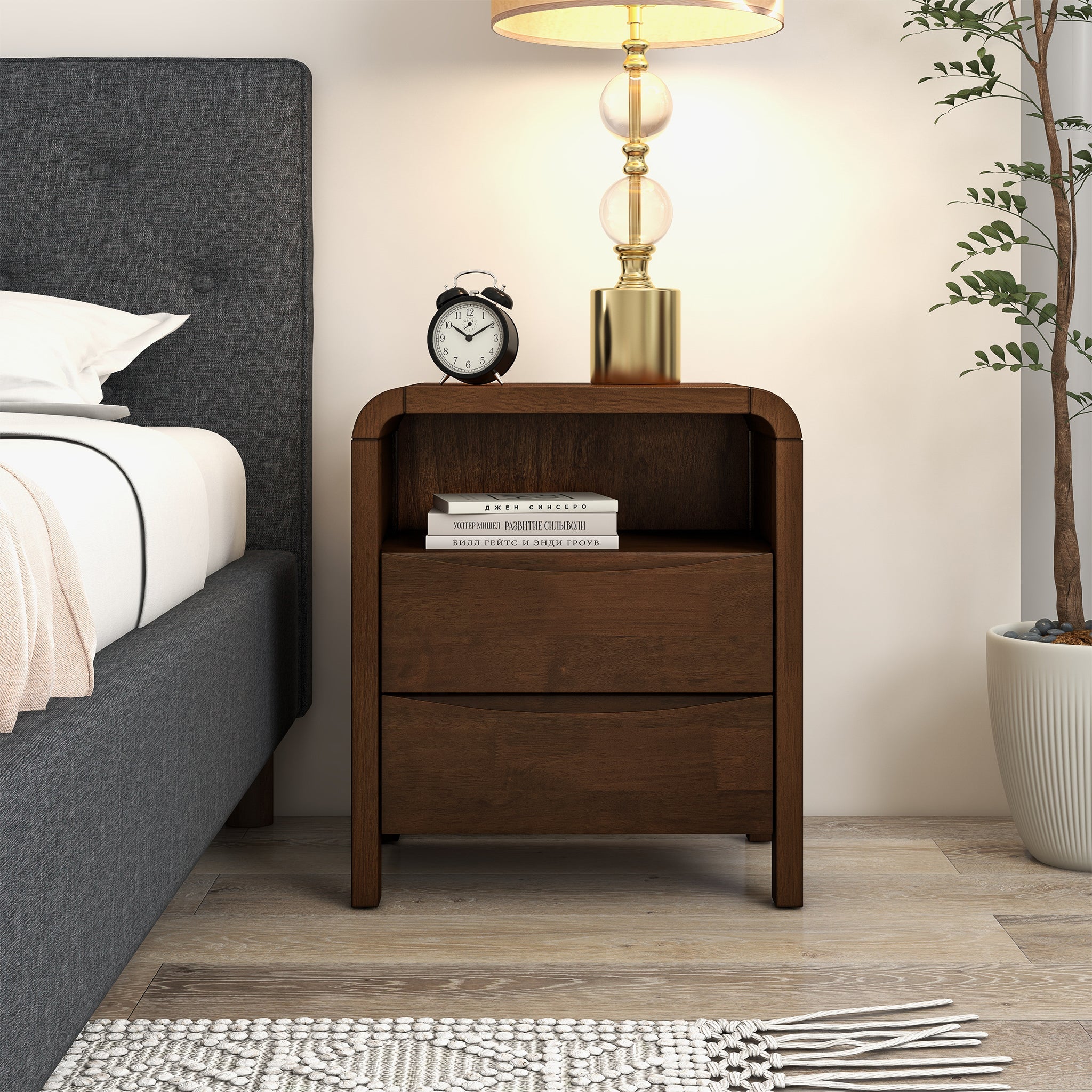 Lionel Mid-Century Modern Solid Wood Nightstand 2-Drawer