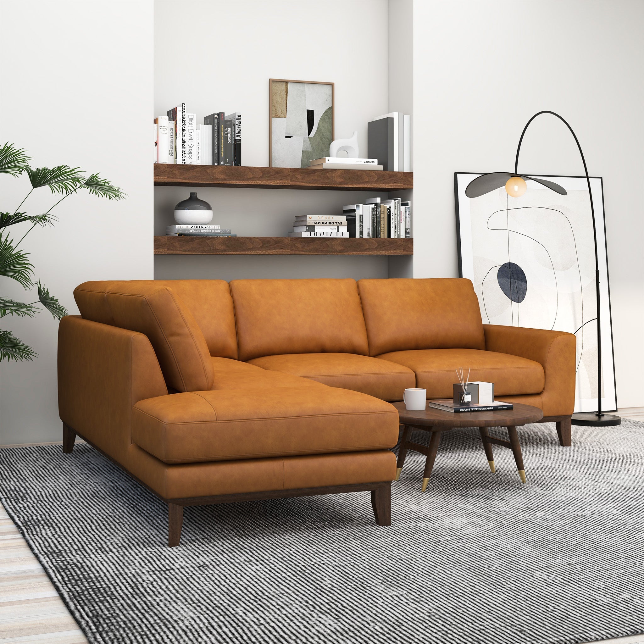 London Premium Genuine Leather Sectional Sofa Left Facing