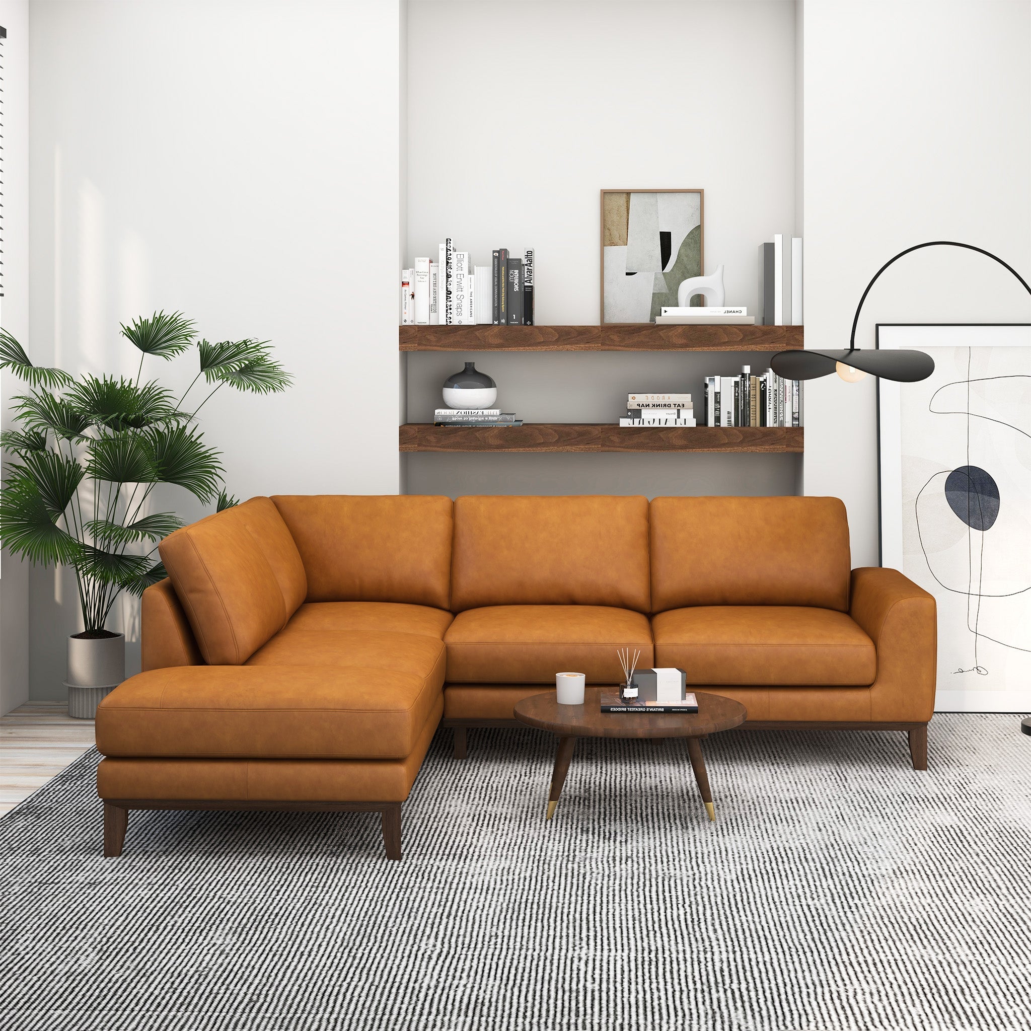 London Premium Genuine Leather Sectional Sofa Left Facing
