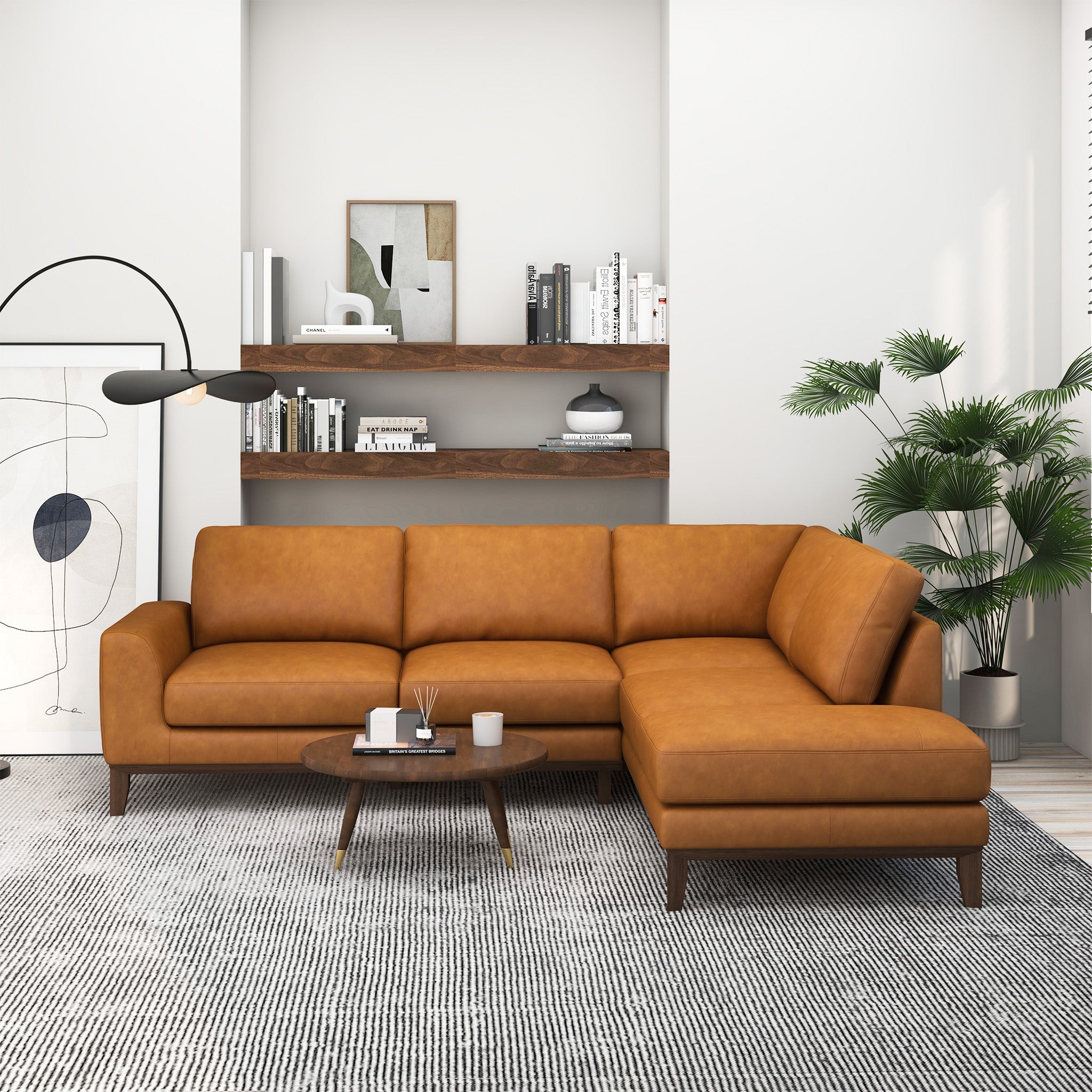 London Premium Genuine Leather Sectional Sofa Right Facing