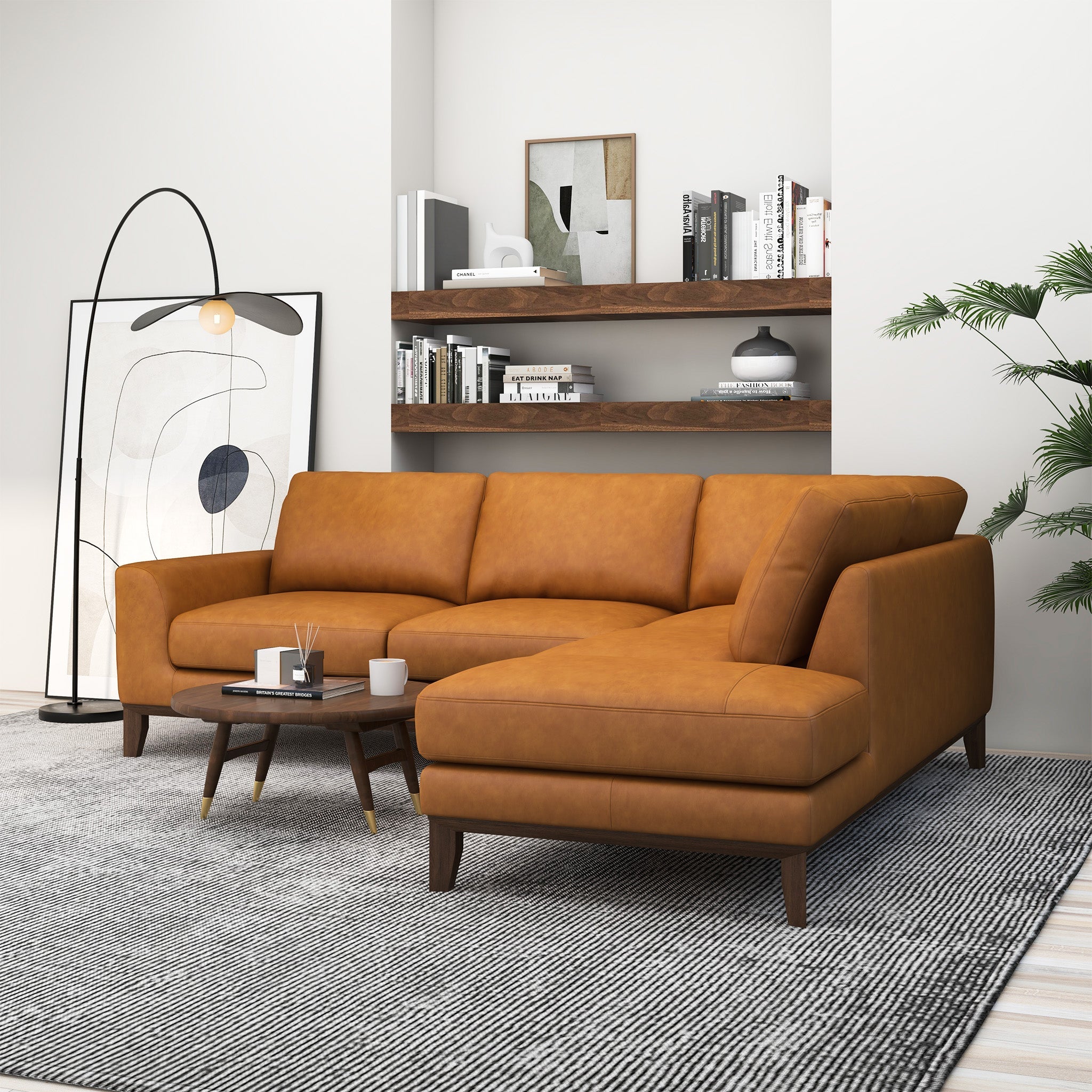 London Premium Genuine Leather Sectional Sofa Right Facing