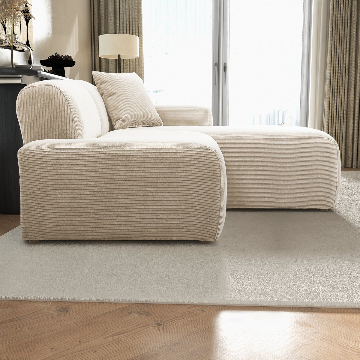 Mar Sectional Cream Corduroy Sofa (Right Facing)