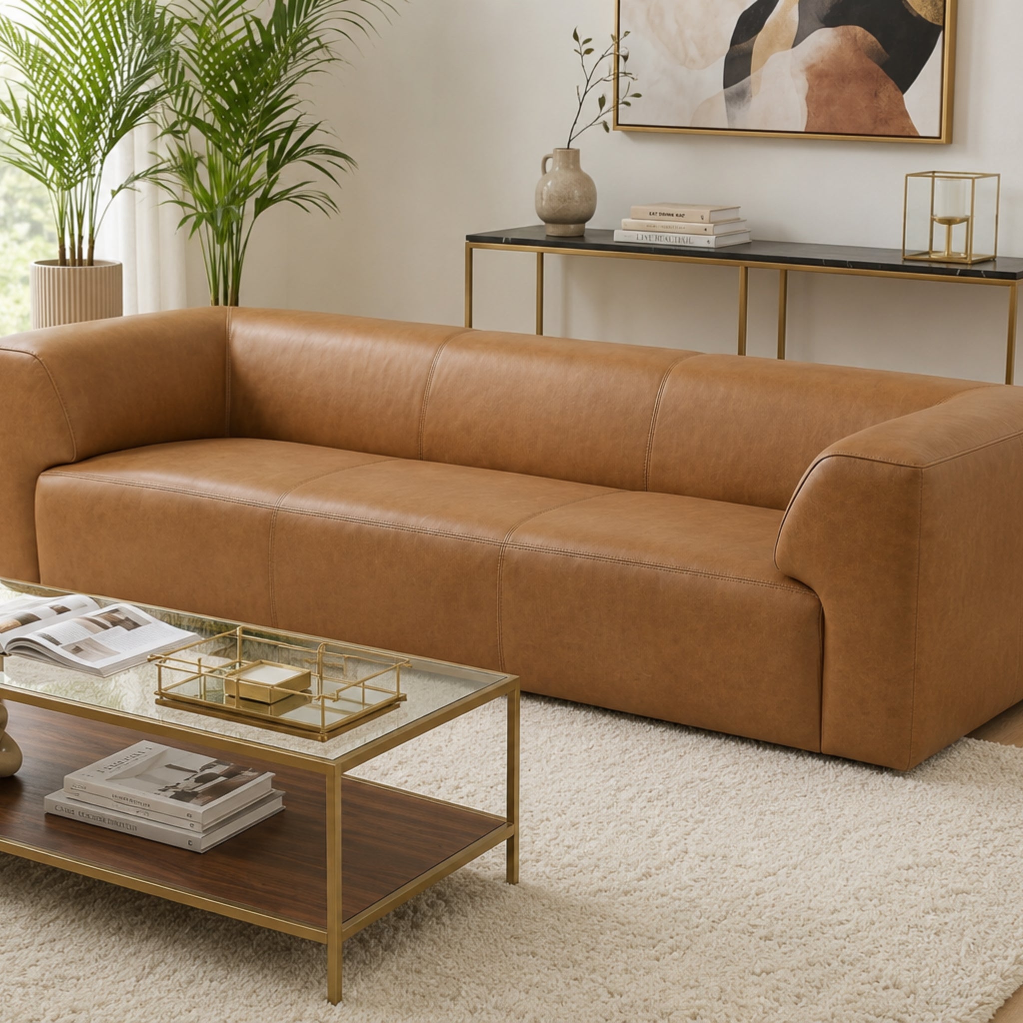 Rialto Tan Leather Sofa