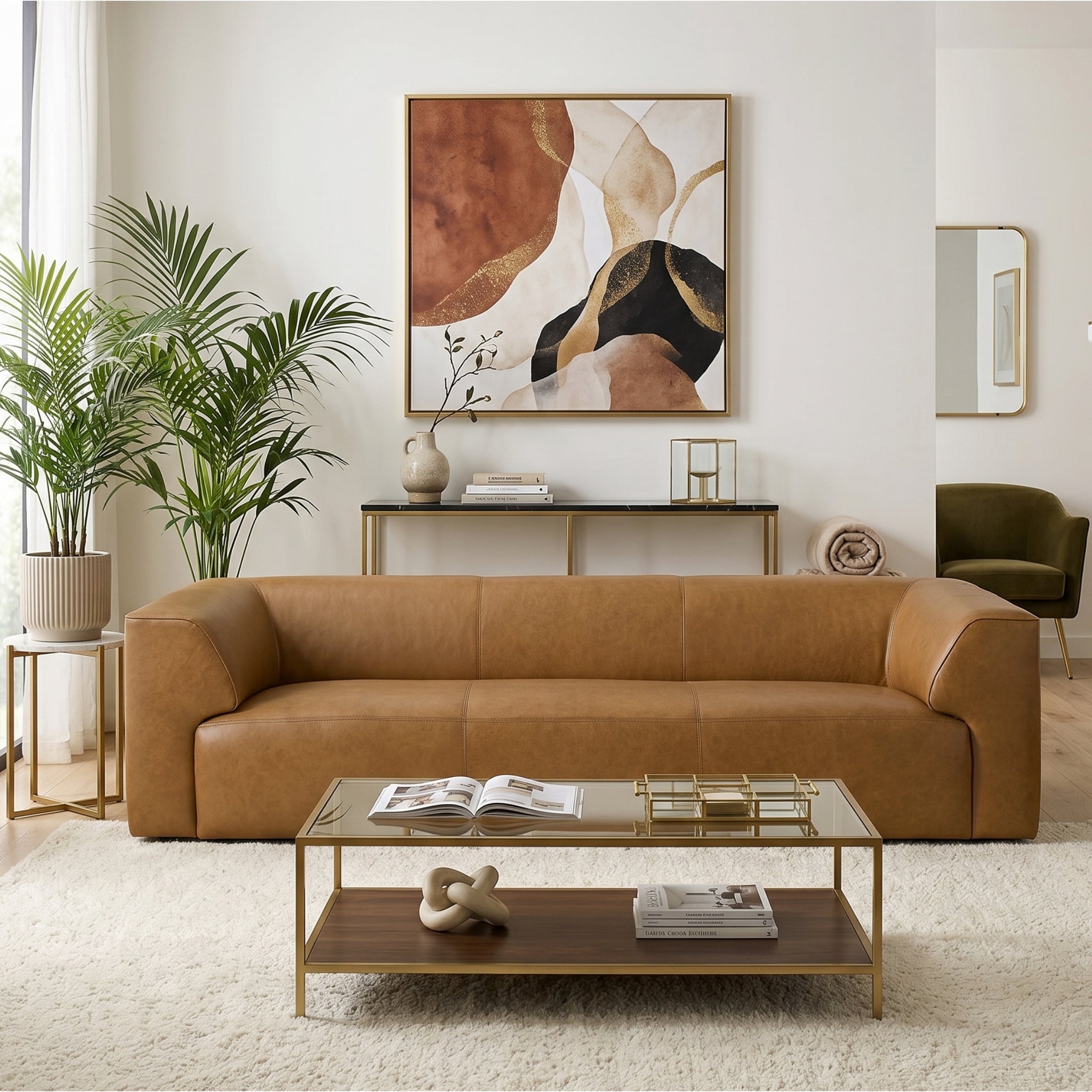 Rialto Tan Leather Sofa