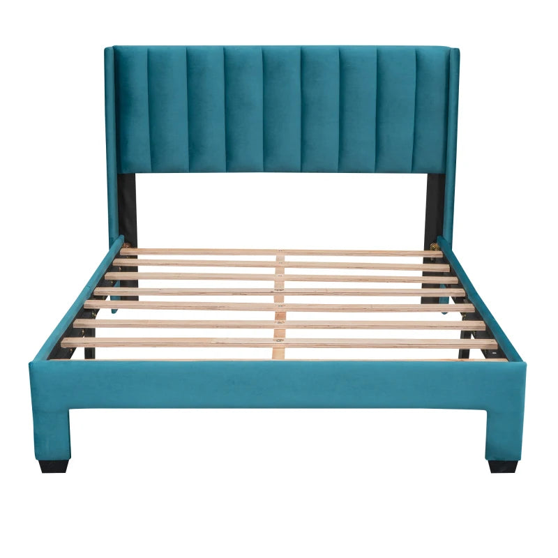 Blue Velvet Upholstered Bed