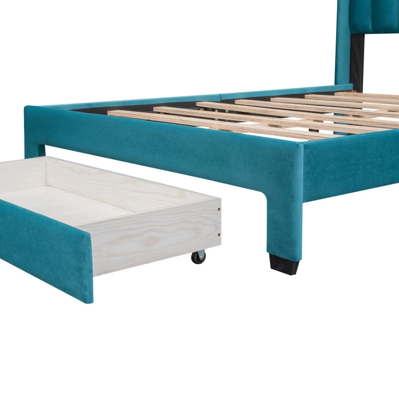 Blue Velvet Upholstered Bed