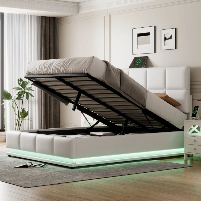 Upholstered Platform Bed with LED Lights