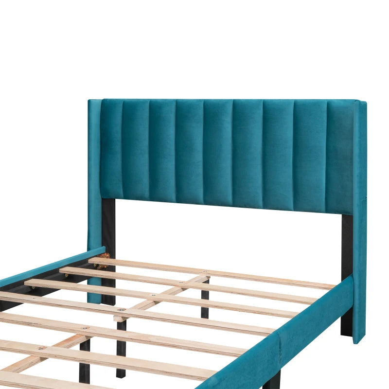 Blue Velvet Upholstered Bed