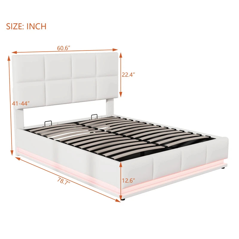 Upholstered Platform Bed with LED Lights