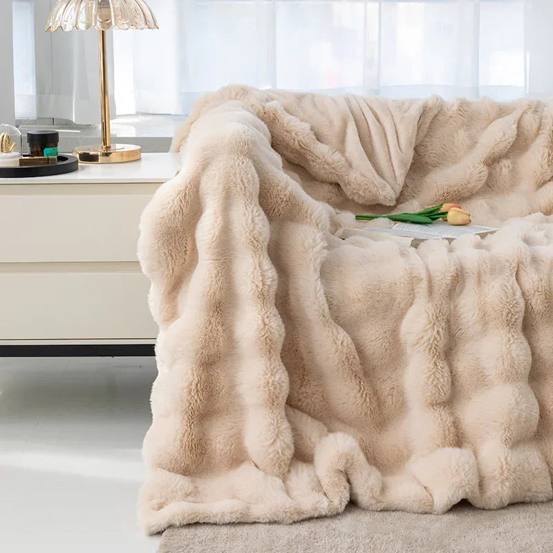 Faux Fur Plush Throw Blanket