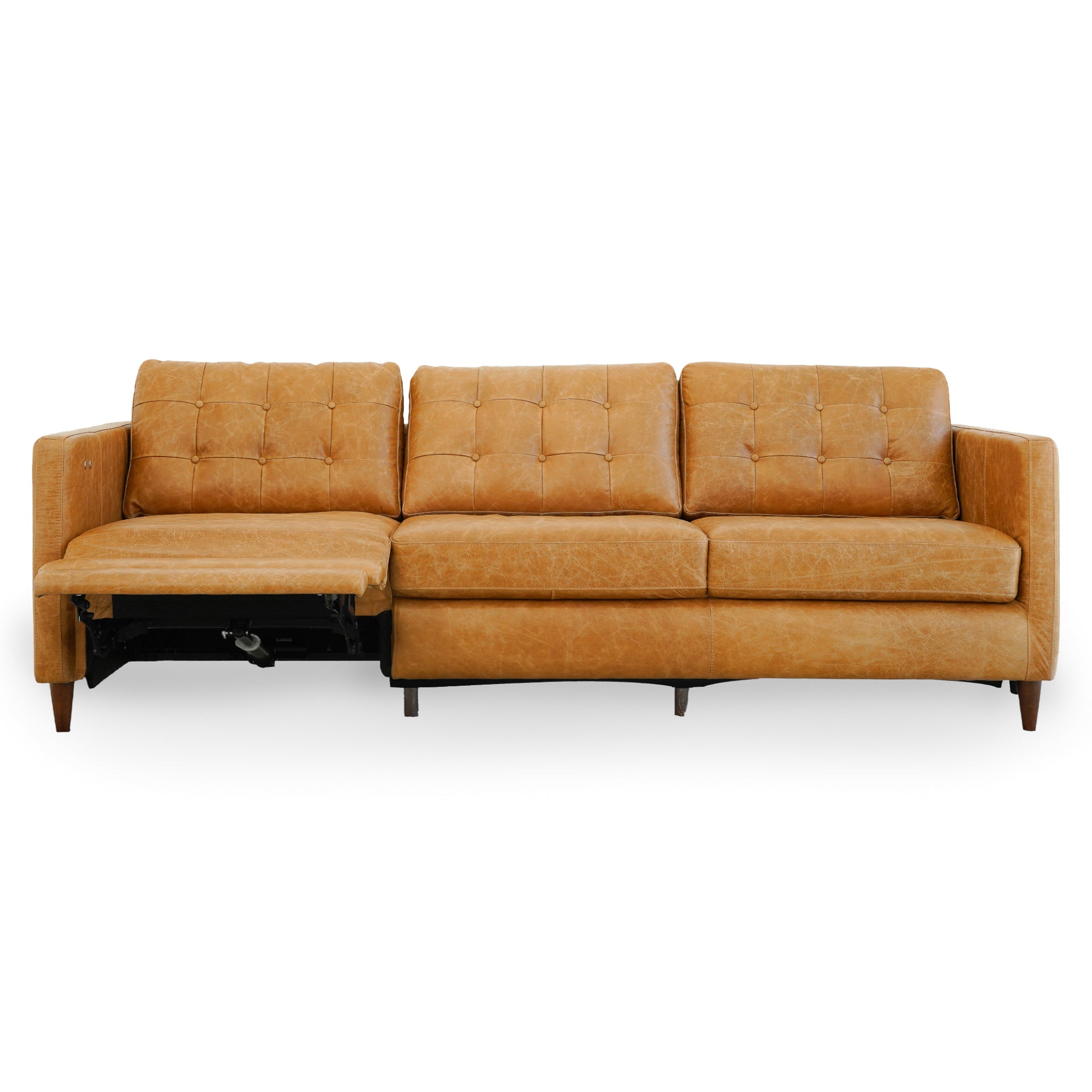 Christopher Tan Leather Electric Inclining Sofa - Left Facing