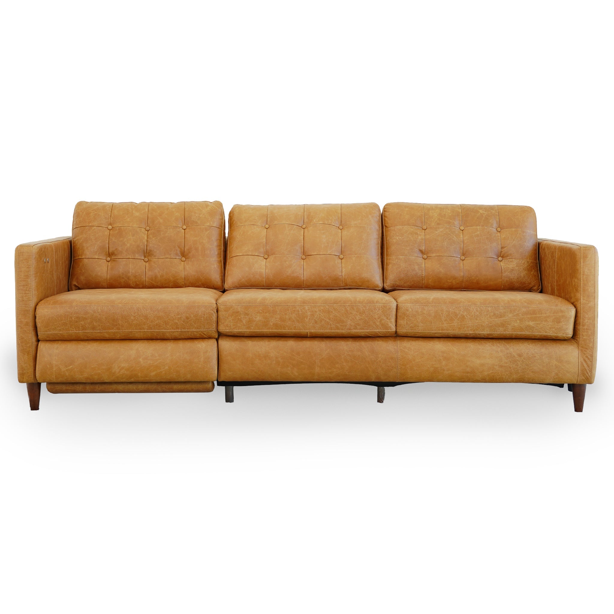 Christopher Tan Leather Electric Inclining Sofa - Left Facing