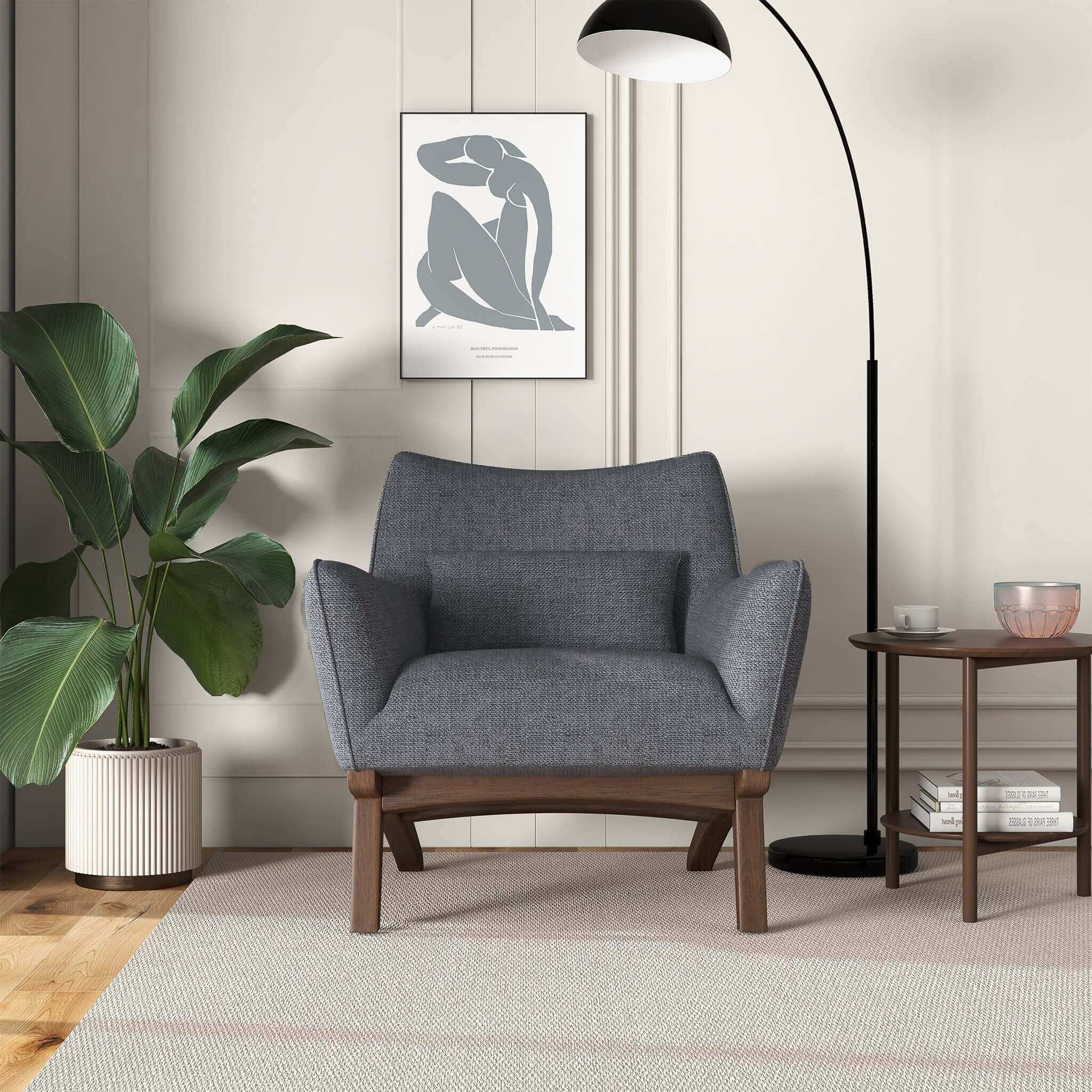 Brayden Mid-Century Modern Sea Side Grey Linen Armchair