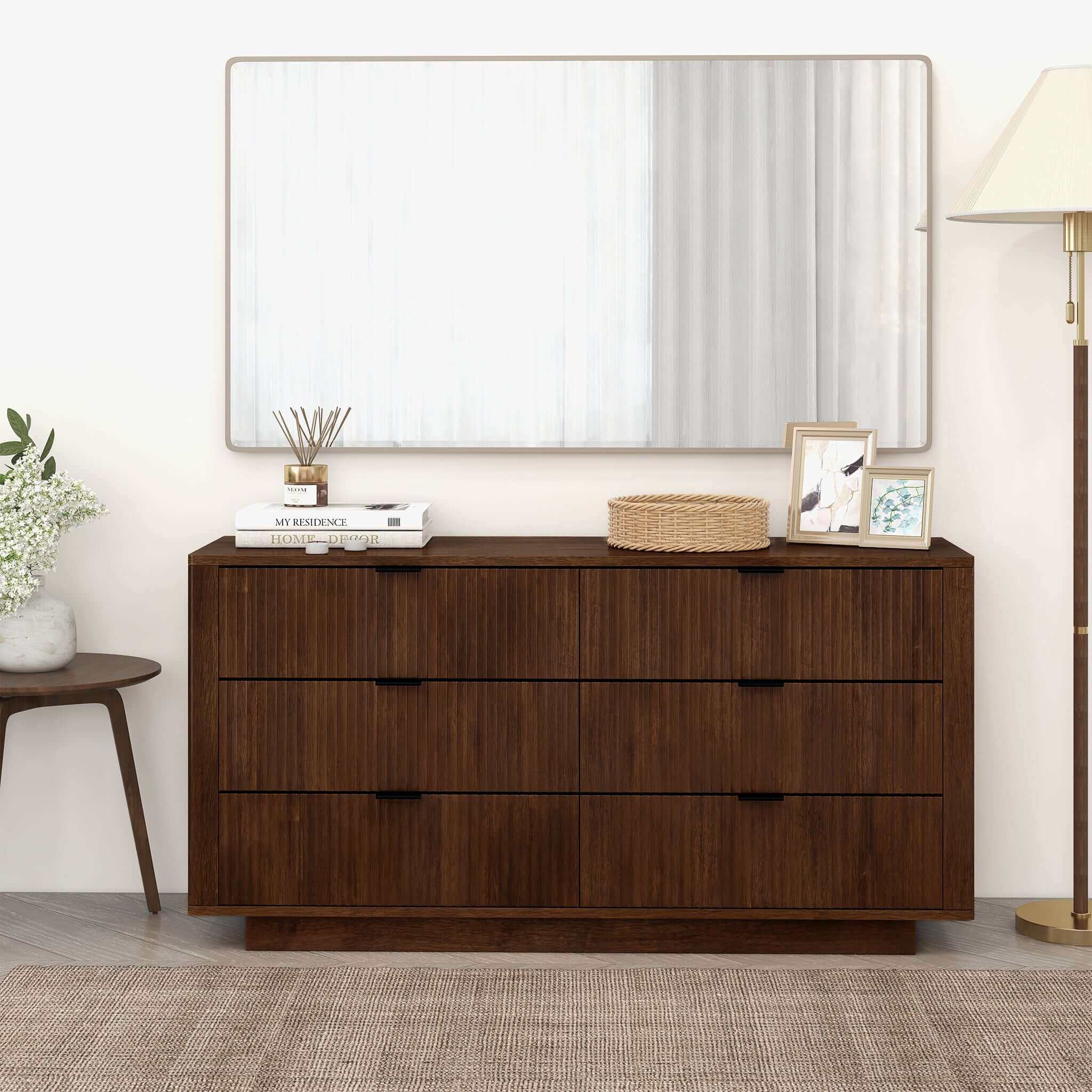 Lola Mid-Century Modern Walnut Dresser With 6 Drawers