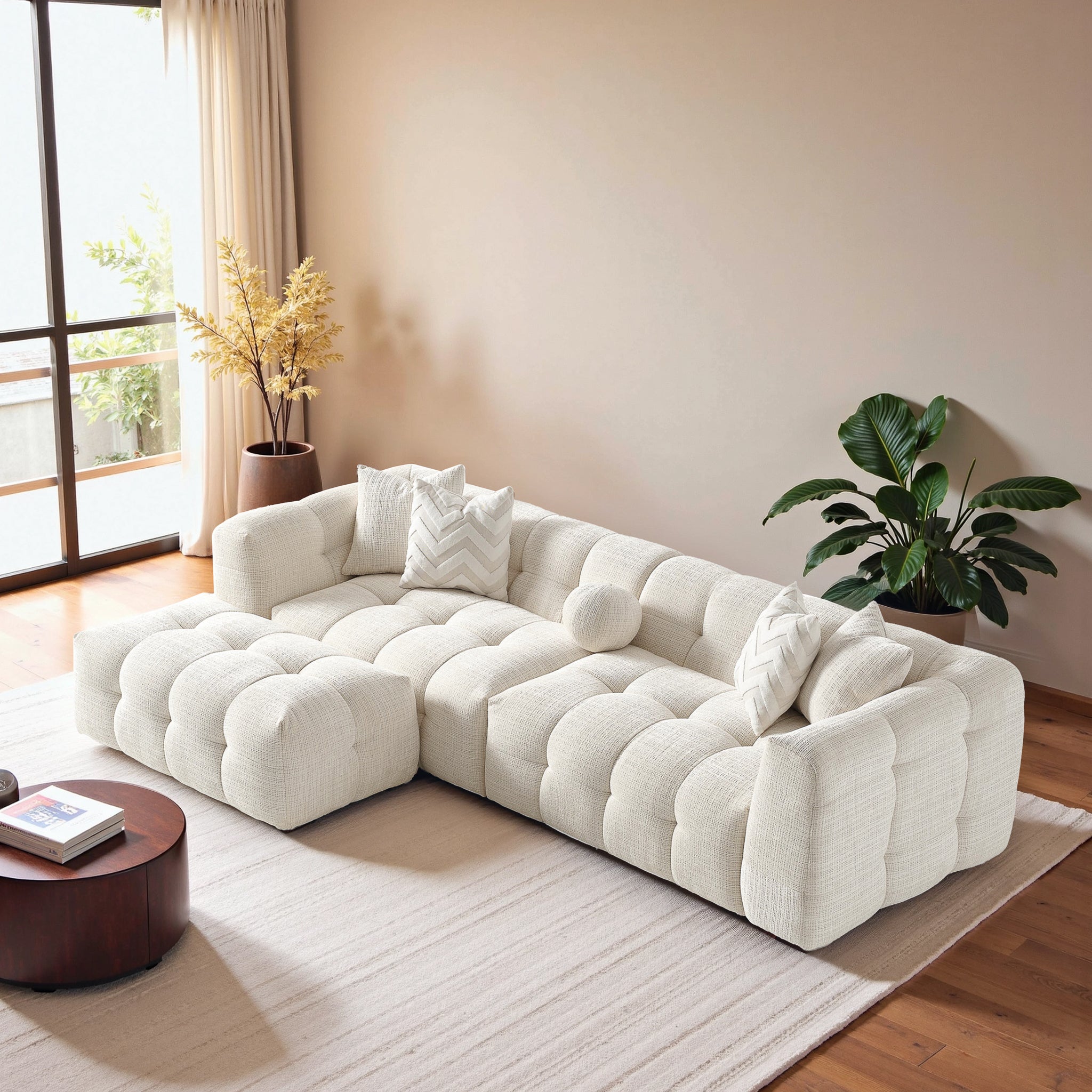 Alana Tufted Ivory Chenille Modular Sectional Sofa