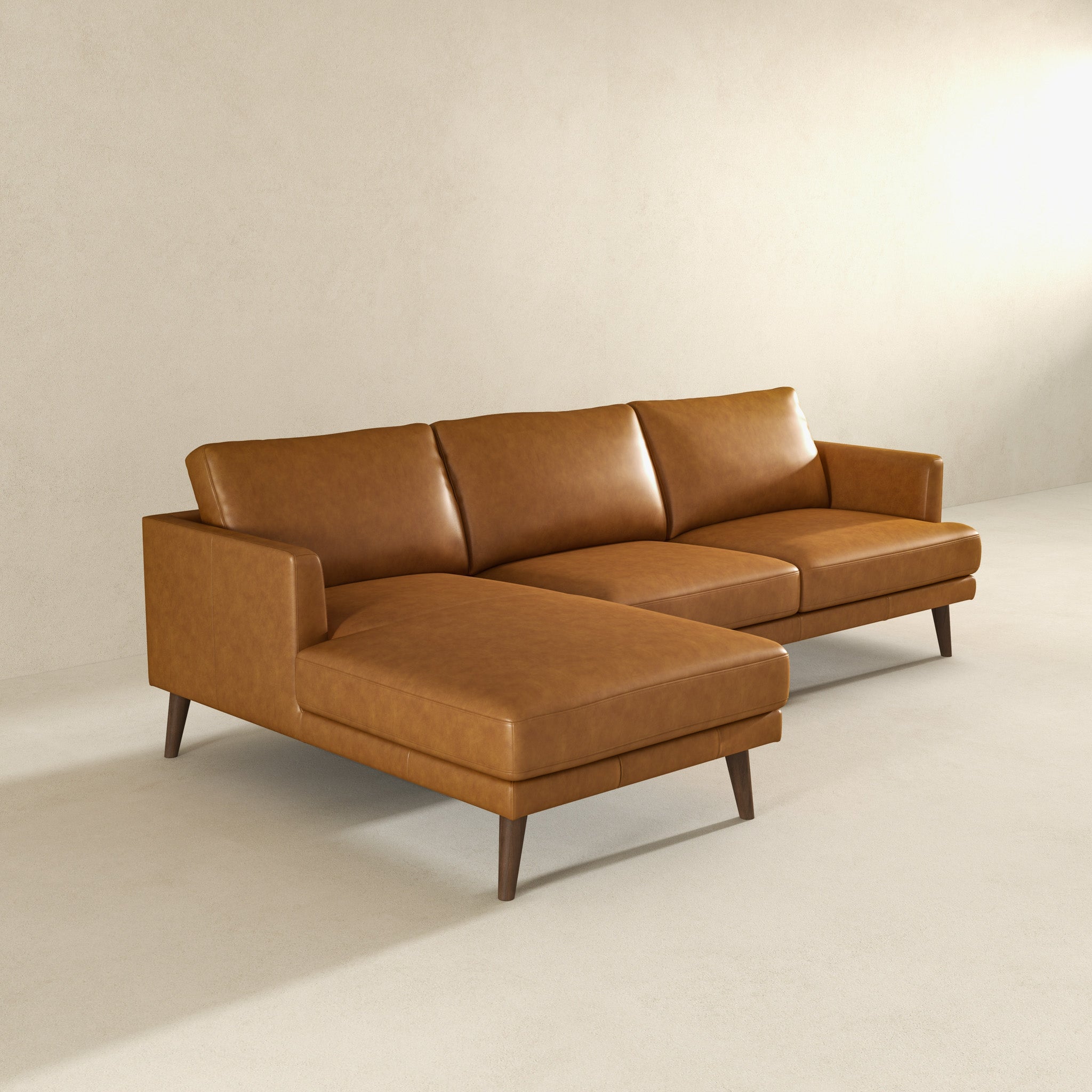 Lore L-Shaped Genuine Tan Leather Left Facing Sectional