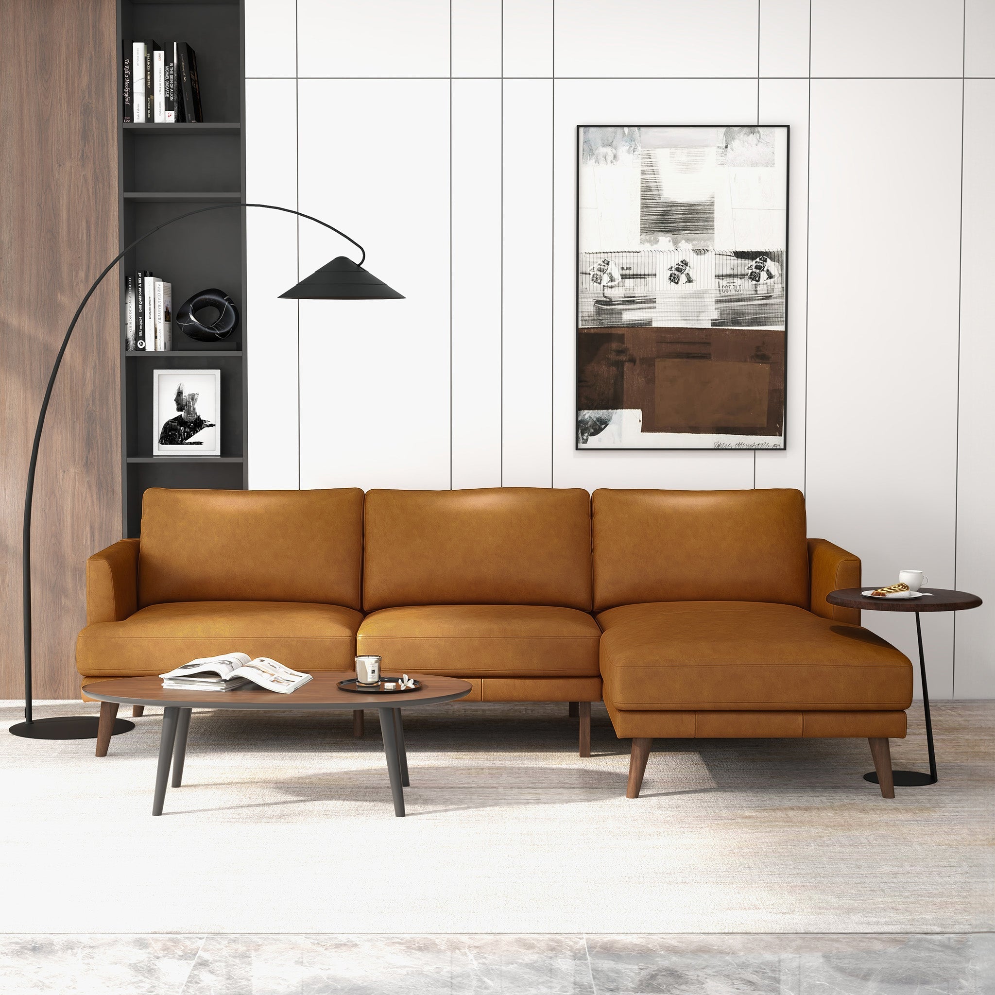 Lore L-Shaped Genuine Tan Leather Right Facing Sectional