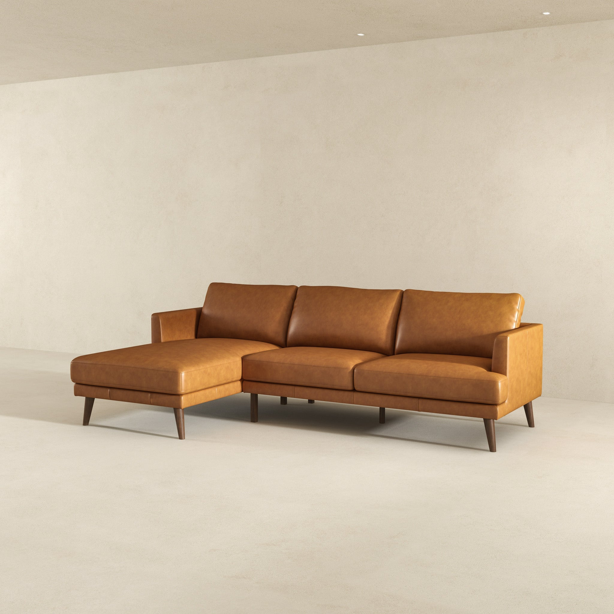 Lore L-Shaped Genuine Tan Leather Left Facing Sectional